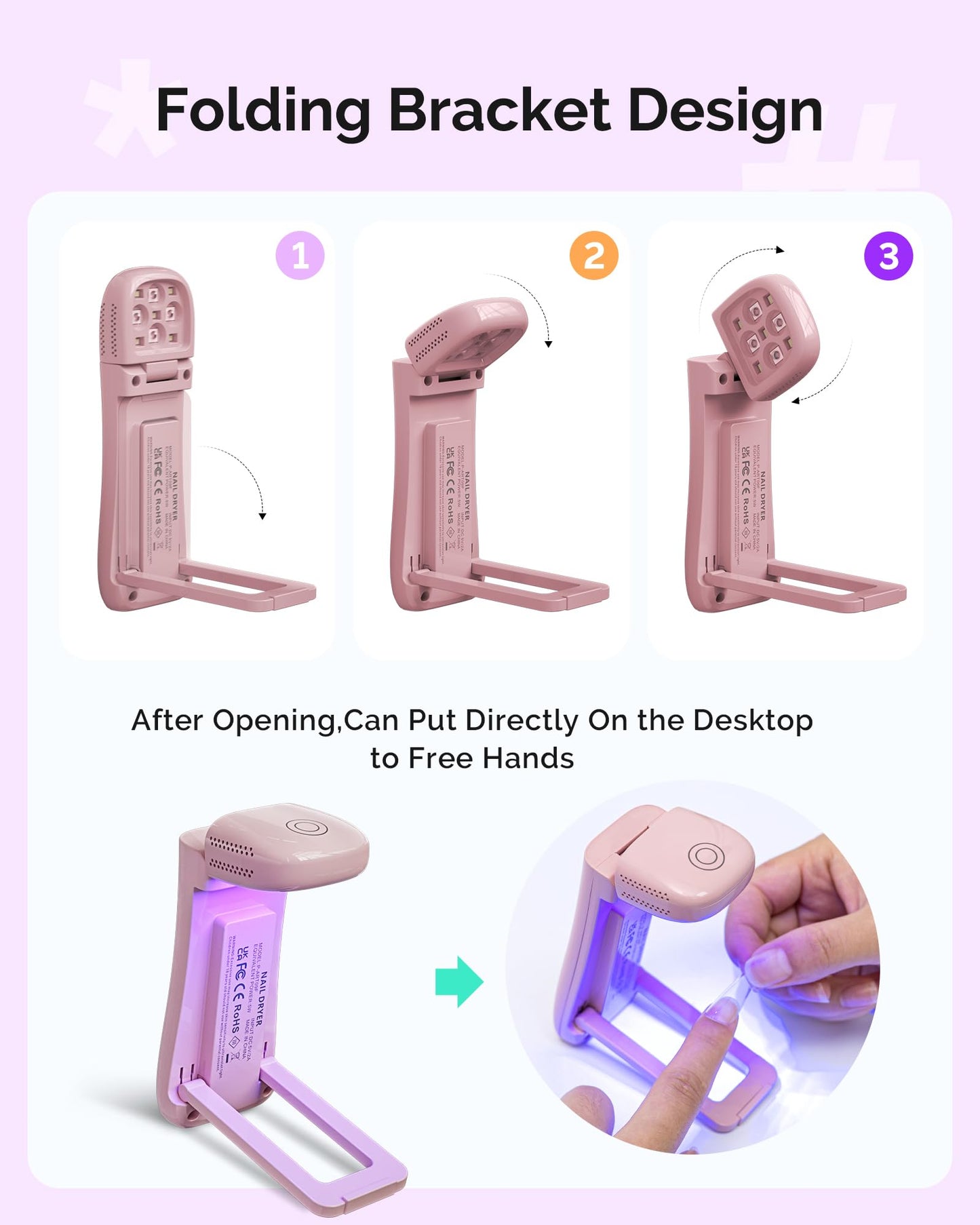 MelodySusie Cordless UV Nail Lamp with Fold-Out Stand,P-Art09F Foldable UV Light with 2-in-1 Lighting & Curing Function, Rechargeable, Flash Cures All Soft Gels Especially Half-Cured, Base & Top Coat