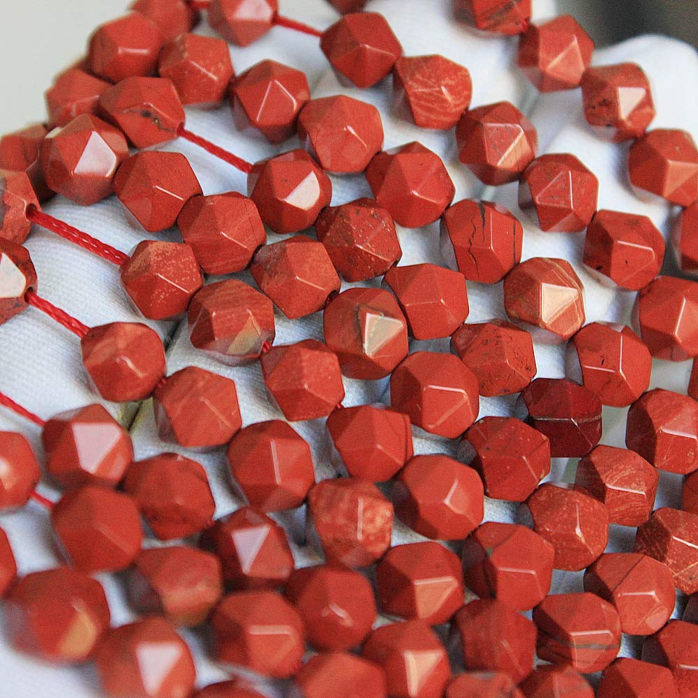 MJDCB Best Sellers Natural Stone Beads Faceted Polygon Red Stone Crystal Energy Stone Healing Power for Jewelry Making(8mm)