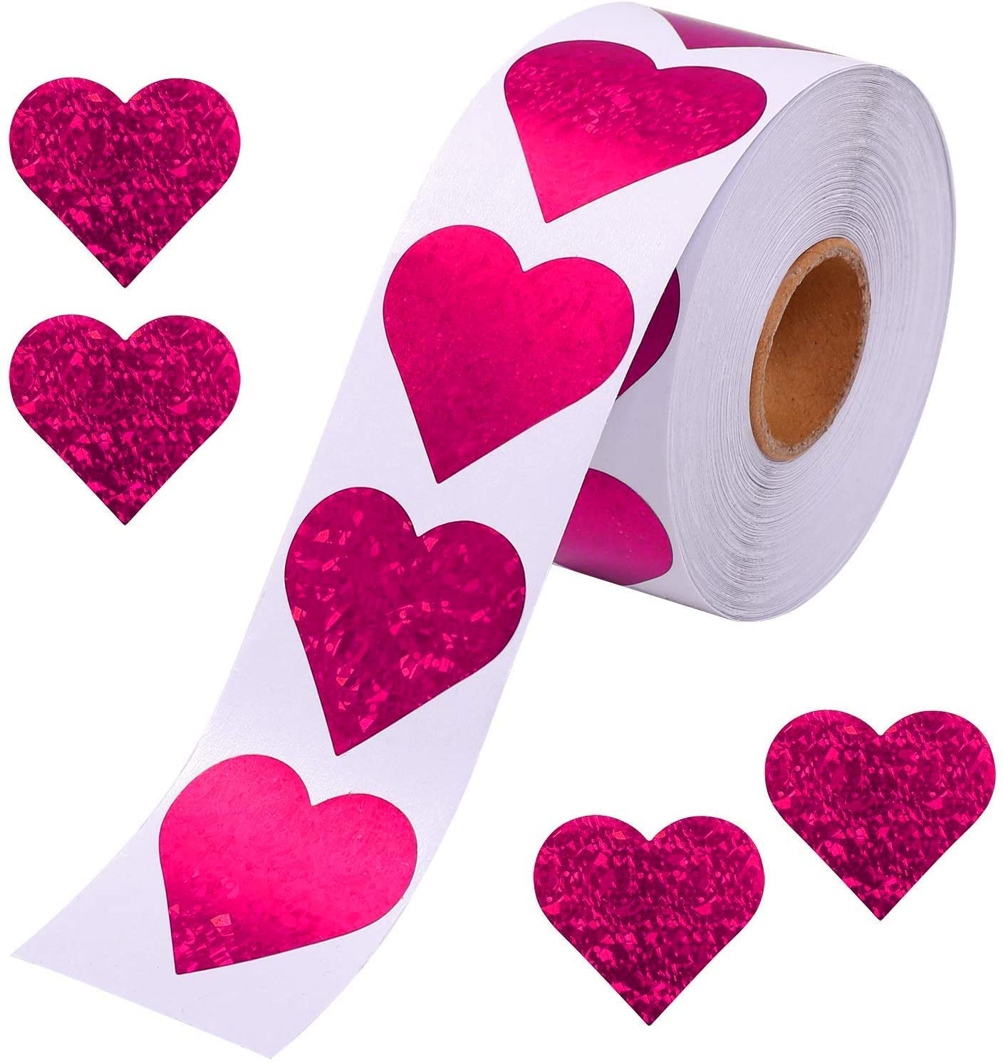 1.5" Glitter Red Heart Stickers and 1.5" Glitter Pink Heart Stickers, 2 Roll 1000 Piece