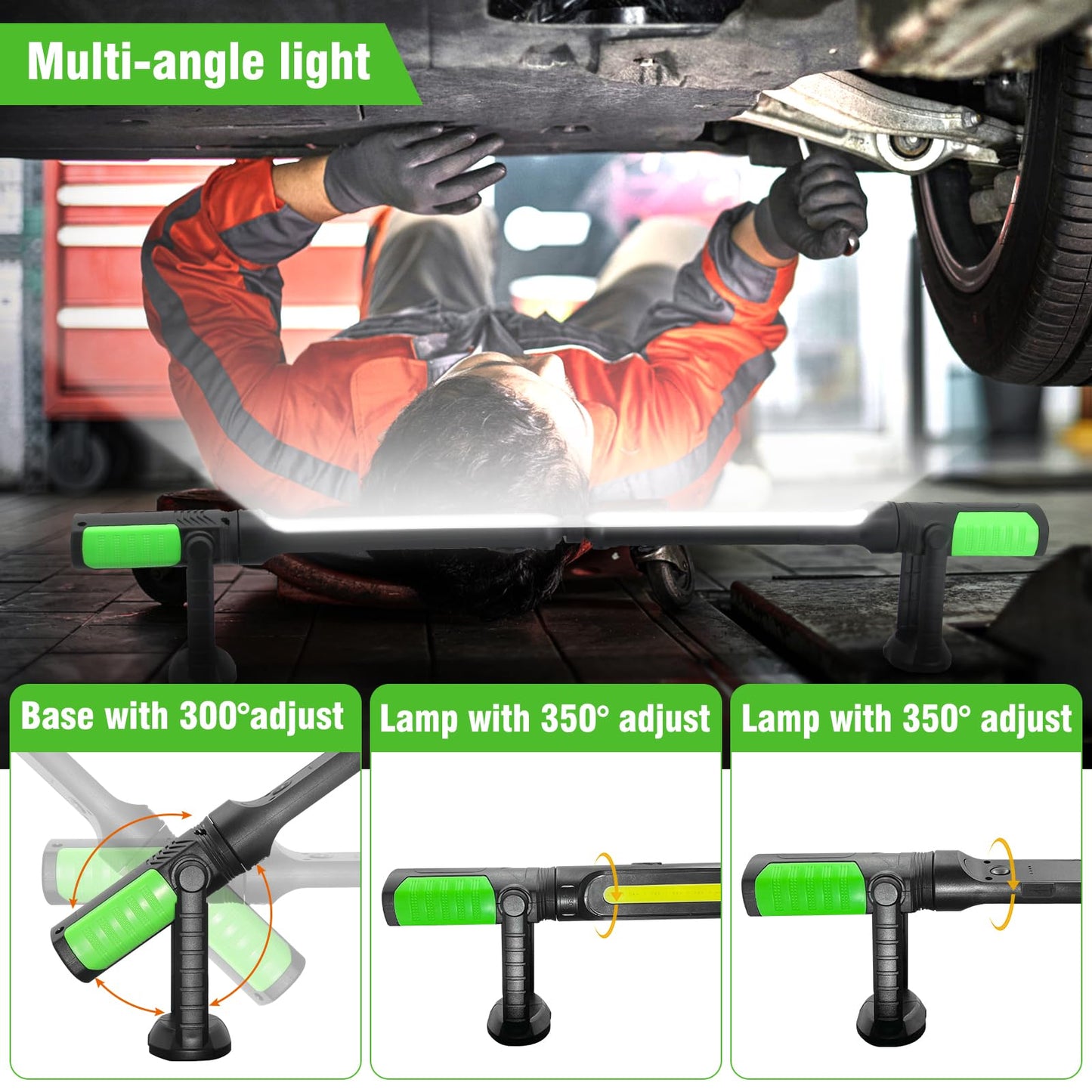 SYLSTAR Work Light for Mechanic, 2400LM LED, 4400mAh Rechargeable, Magnetic, Underhood Work Light with Hooks for Car Repairing/Inspection/Garage/Workshop/Emergency