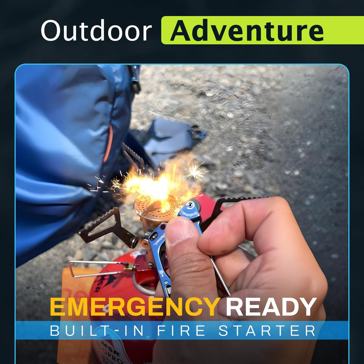 OUTDOOR ELEMENT Firebiner® 6-in-1 Survival Multitool Carabiner EDC Keychain with EverSpark™ Fire Starter, Utility Blade, Bottle Opener & Screwdriver – Unique Gift for Outdoor Adventure – Blue River
