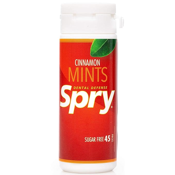 Spry Xylitol Cinnamon Mints Sugar Free Candy - Promote Oral Health, Increase Saliva Production, Stop Bad Breath, Non-GMO, Gluten-Free, 45 Count (Pack of 1)