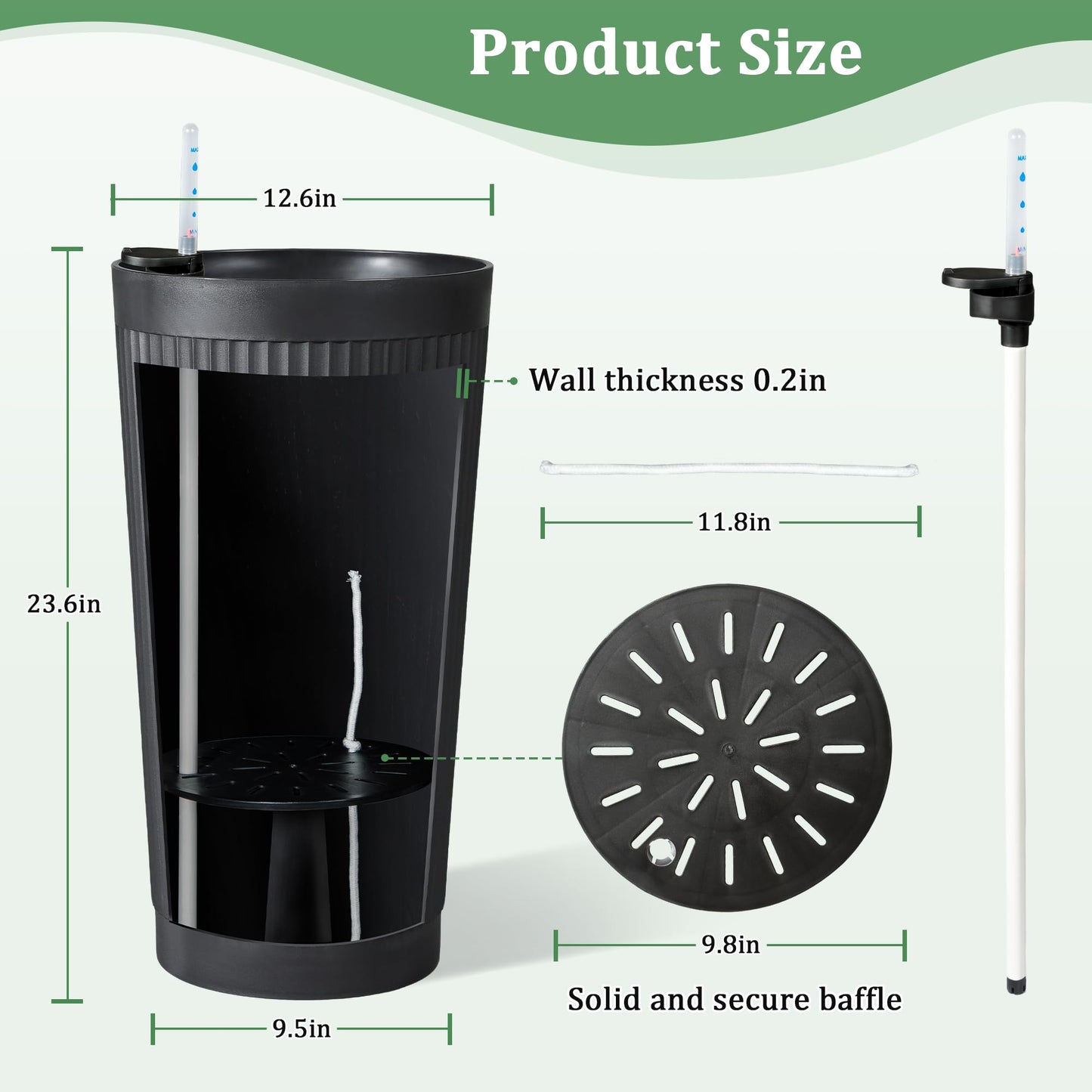 TUYOHW Self-Watering 24in Plastic Round Planter with Vertical Ribbed Design – Indoor Outdoor Flower Pot for Plants, Herbs, and Small Trees, Set of 2