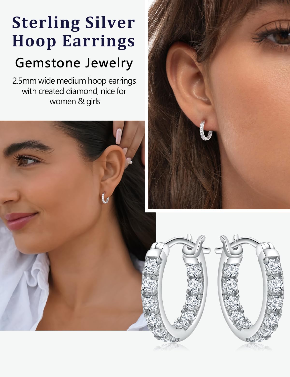 RANDES 15mm Chunky Cubic Zirconia Hoop Earrings for Women Trendy 925 Sterling Silver Small Hoops 1.5 Cttw Lab Created Diamond Earrings