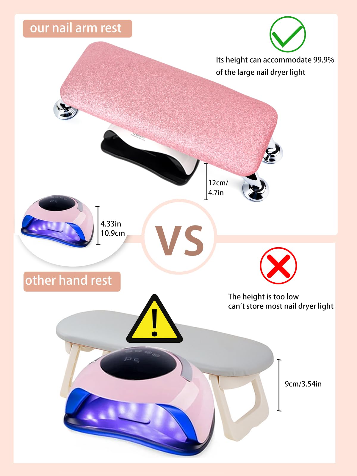 LIONVISON Arm Rest for Nails Tech: Microfiber Leather Hand Rest for Nails Cushion, Hand Rest Pillow for Nails Toenails, Detachable Nail Art Accessories Tool for Nails Tech (Glitter Pink)