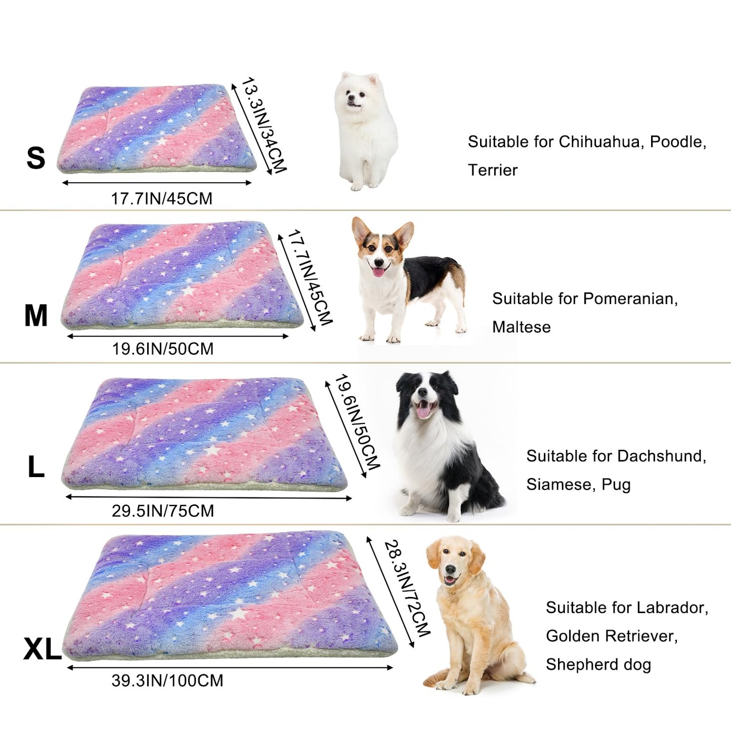 SM4BED Cat Dog Bed Mat & Blanket, Reversible Pets Crate Pad Bed Mat and Ultra Soft Warm Fleece Calming Blanket for Small Puppy Kitty, Washable
