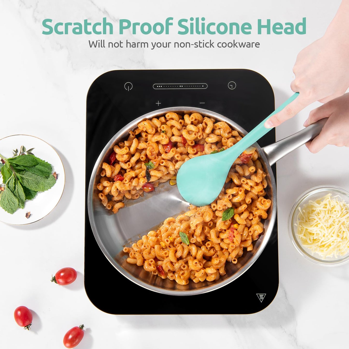 600ºF Heat Resistant Silicone Spoons: U-Taste 13.3in Solid & Slotted Kitchen Cooking Tool, Nonstick Long Rubber Utensil, Sturdy for Mixing, Serving, Stirring, Frying, Basting (Aqua Sky, 2PCS)
