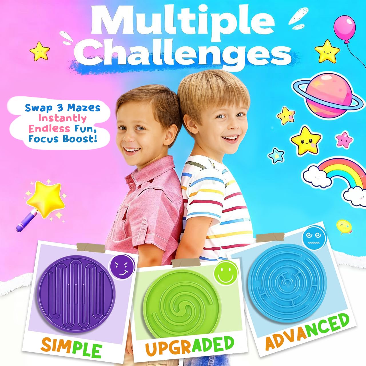 Maze Balance Board for Kids, 3 Replaceable Labyrinth Boards 140lbs Capacity - Sensory Integration & Proprioceptive Training Wobble Board for Therapy/Ski/Surf Prep