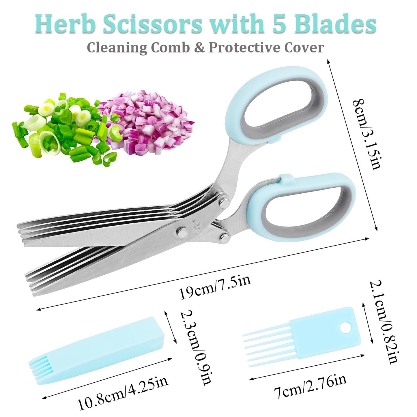 Lainballow Garlic Press & Herb Scissors Set, 6 Pcs Kitchen Gadgets With Garlic Mincer & Kitchen Scissors for Herbs, Professional 5-Blade Kitchen Shears Garlic Press Tool Silicone Garlic Peeler & Brush