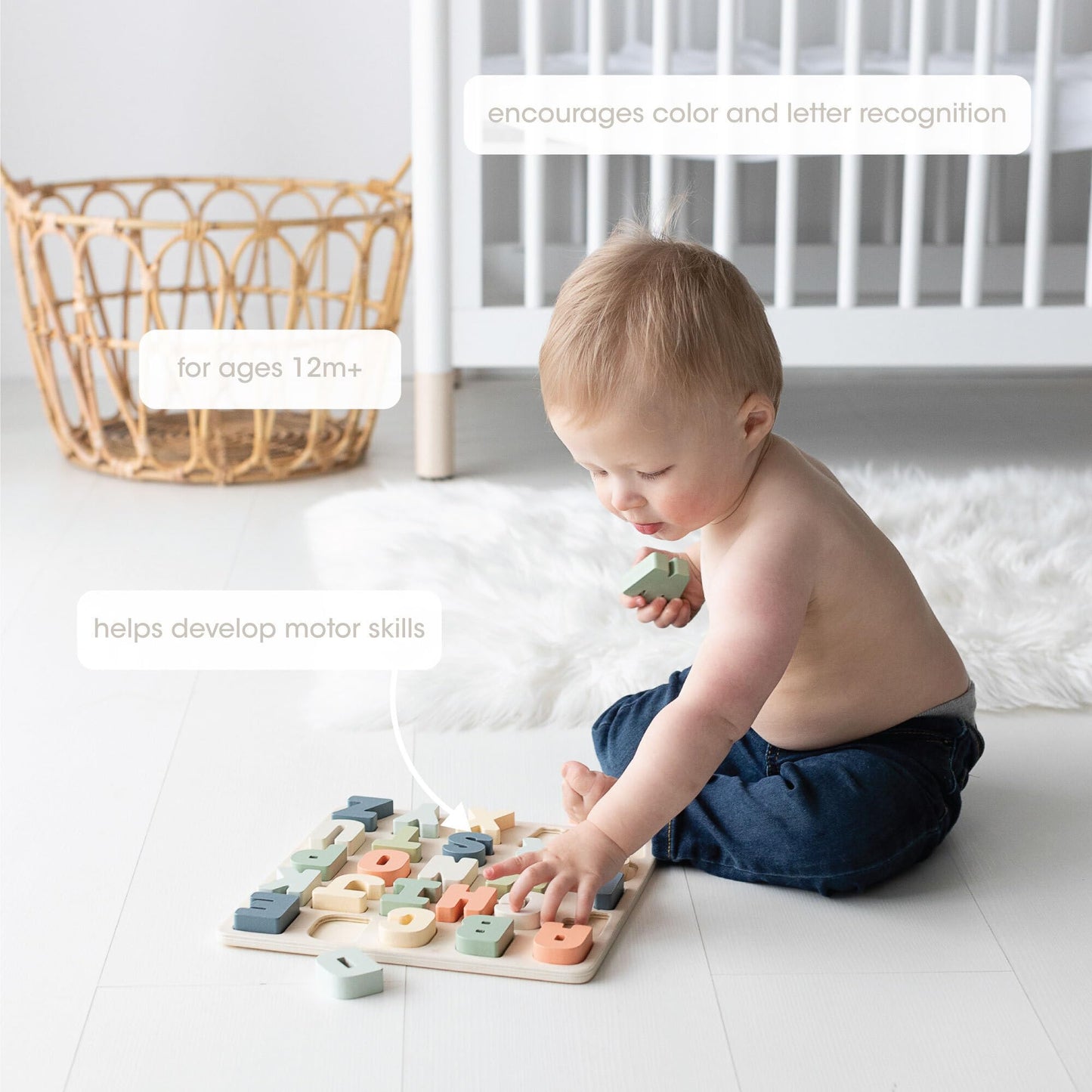 Pearhead Wooden Alphabet Puzzle, ABC Learning Toy for Toddlers, Montessori Educational Puzzle Board