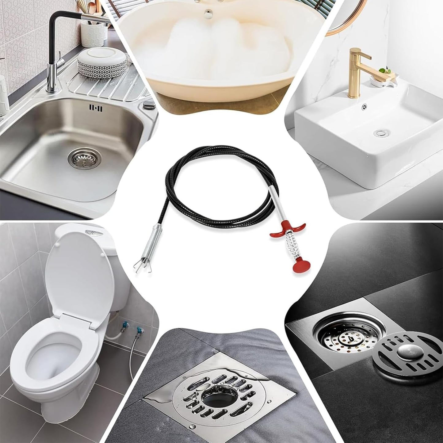 Drain Snake，116" Flexible Grabber Claw Tool Reacher Drain Snake Hair Drain Clog Remover for Toilet Sewer Shower Kitchen Bathroom Tub Clogged Drains Opener Cleaning Tool