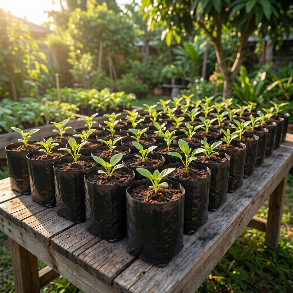 gardtree 100 Pcs Thicken Plastic Plant Nursery Bags 4.7" x 9.8", Grow Bags for Fruit Trees, PE Seedling Pots, Nursing Growing Pouch, Ideal for Flowers, Vegetables, Fruit, Plant Growing Containers