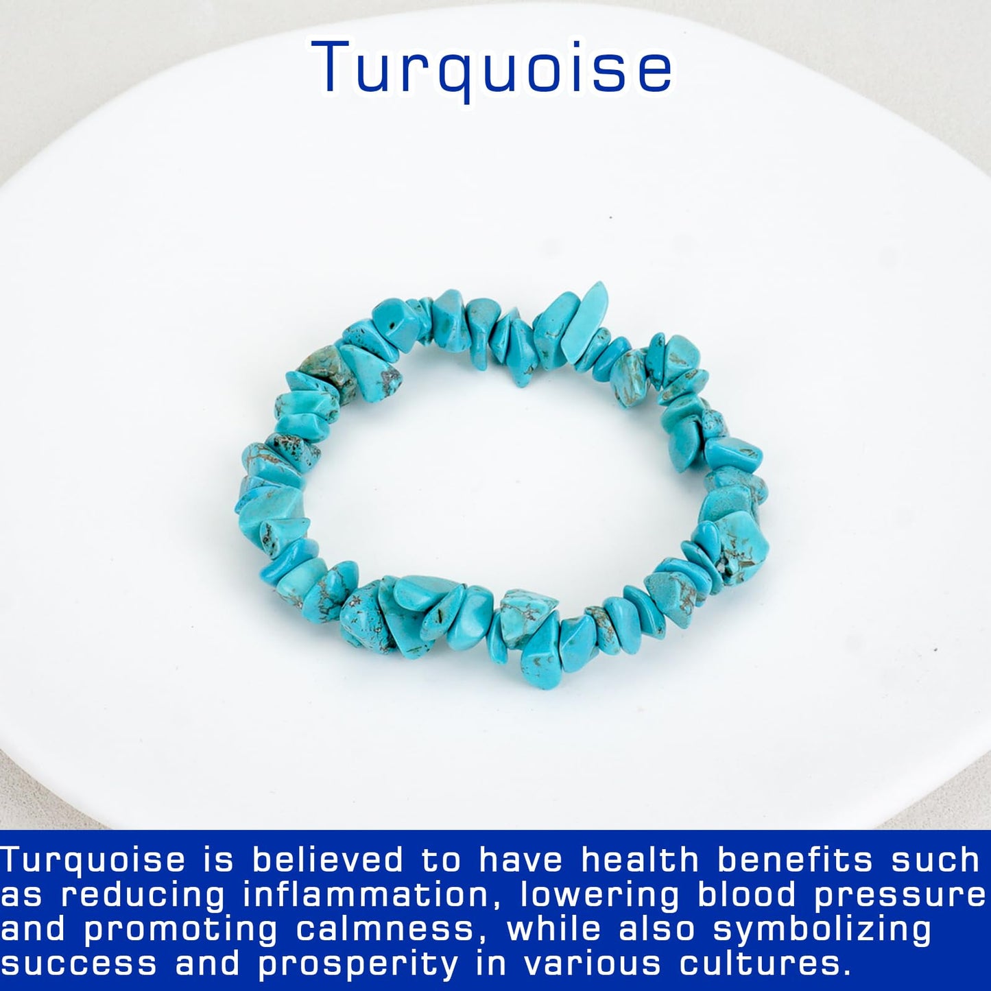 Herxion Turquoise Bracelet for Women & Men- Natural Raw Beads Protection Bracelets, Irregular Chips Stretch Healing Crystals Anxiety Relief Jewelry for Boost Confidence & Courage