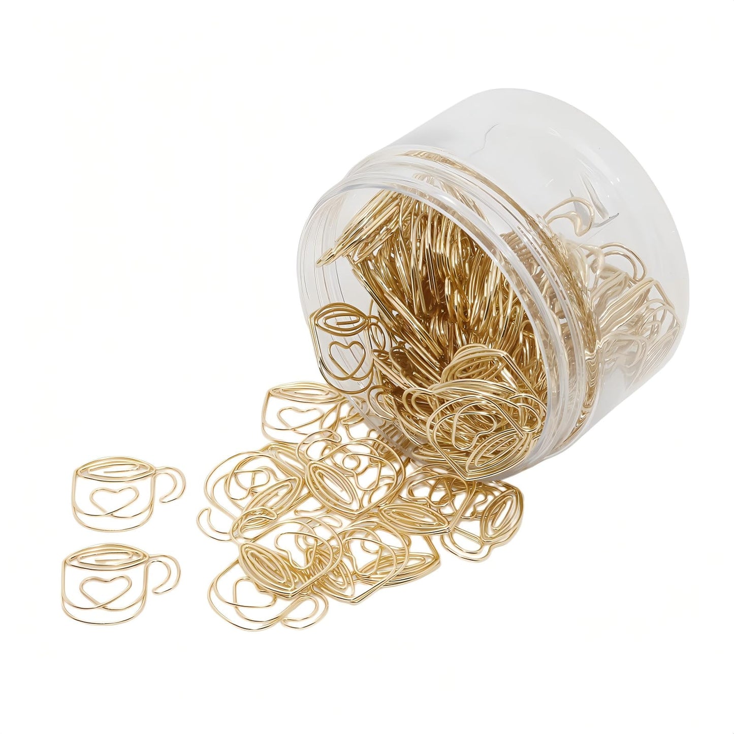 CNglam Gold Coffee Cup Paperclip Tea Cup Paper Clip Heart Shape Paper Clips Cards Clip Planner Clip for Journal Accessory Stationery Office Supplies Tea Time Message(Coffee Cup 100 Pack)