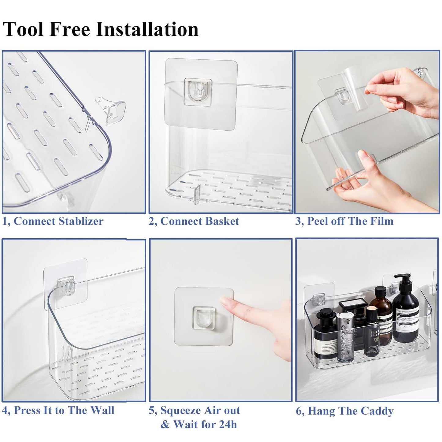 UNIKON Bath Toy Storage Holder Bathtub Toy Organizer, Large Capacity Shower Caddy for Bathroom, Clear, 2 Pack