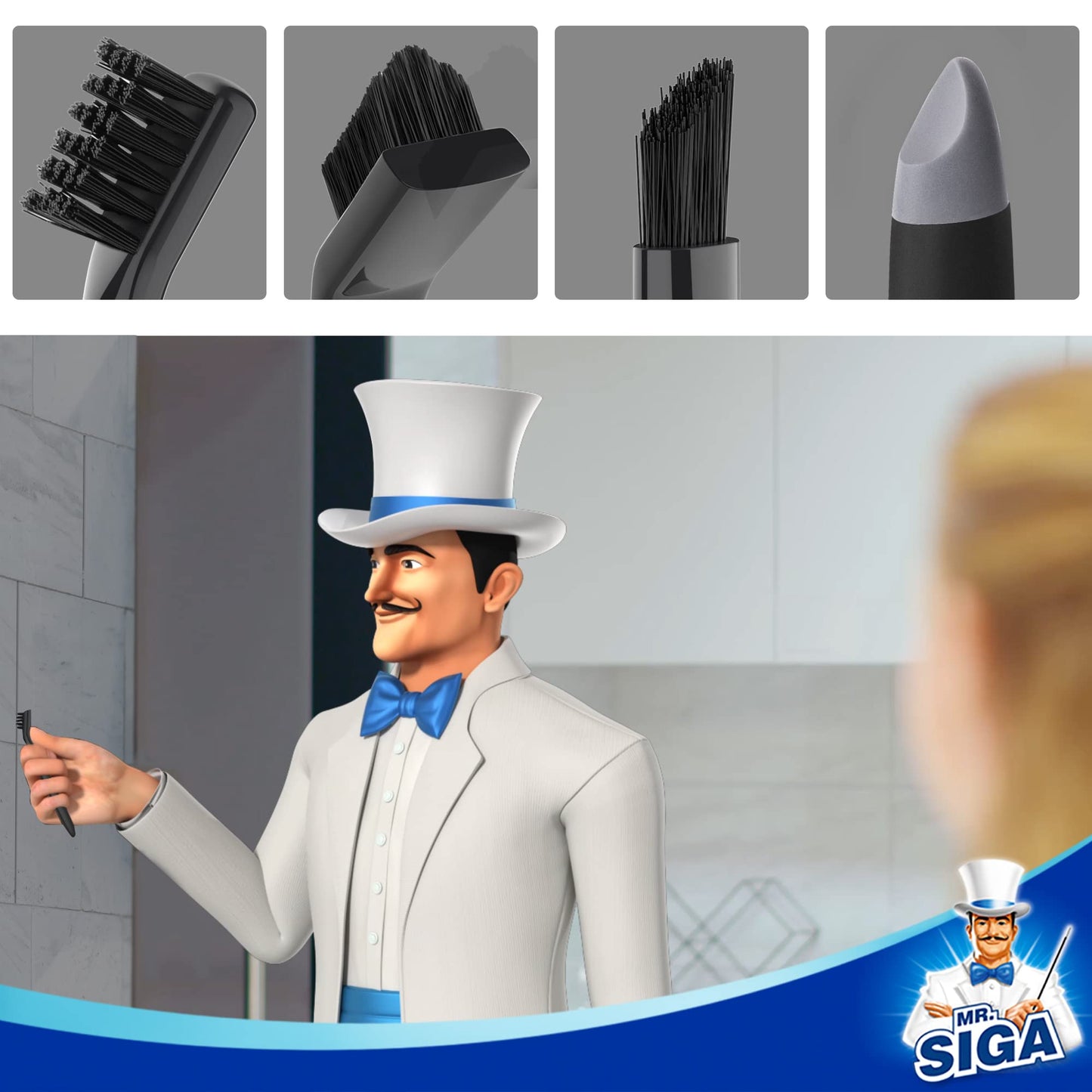 MR.SIGA Grout Cleaner Brush Set, Detail Cleaning Brush Set for Tiles, Sinks, Drains, Grout Brush for Edge, Crevice Cleaning