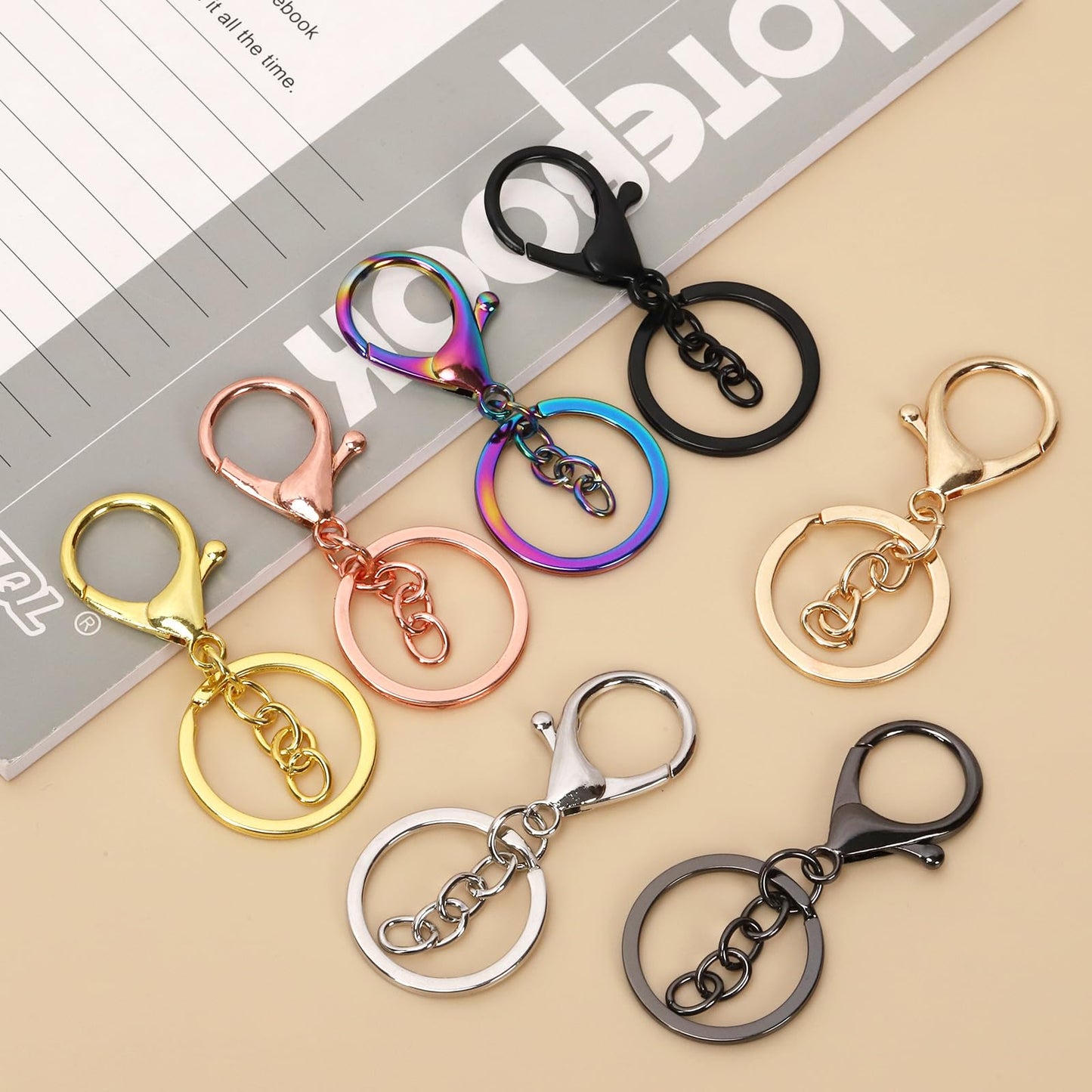 Glarks 28pcs 7 Colors Metal Lobster Claw Clasps with Chains and Key Rings Kit, 32mm Lanyard Snap Keychain Hook, Lobster Clasp Trigger Clips, Lobster Clasp Hook for DIY Bag, Key Rings and Craft Making
