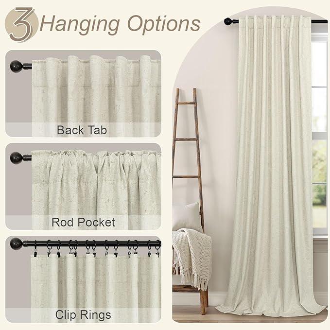 Pitalk Living Room Curtains Ideas Modern Black Out Curtains for Bedroom Windows Treatments 84 Heat & Cold Blocking Drapes for Sliding Glass Door Back Tab 2 Panels Cottage Linen Textured Cream Beige