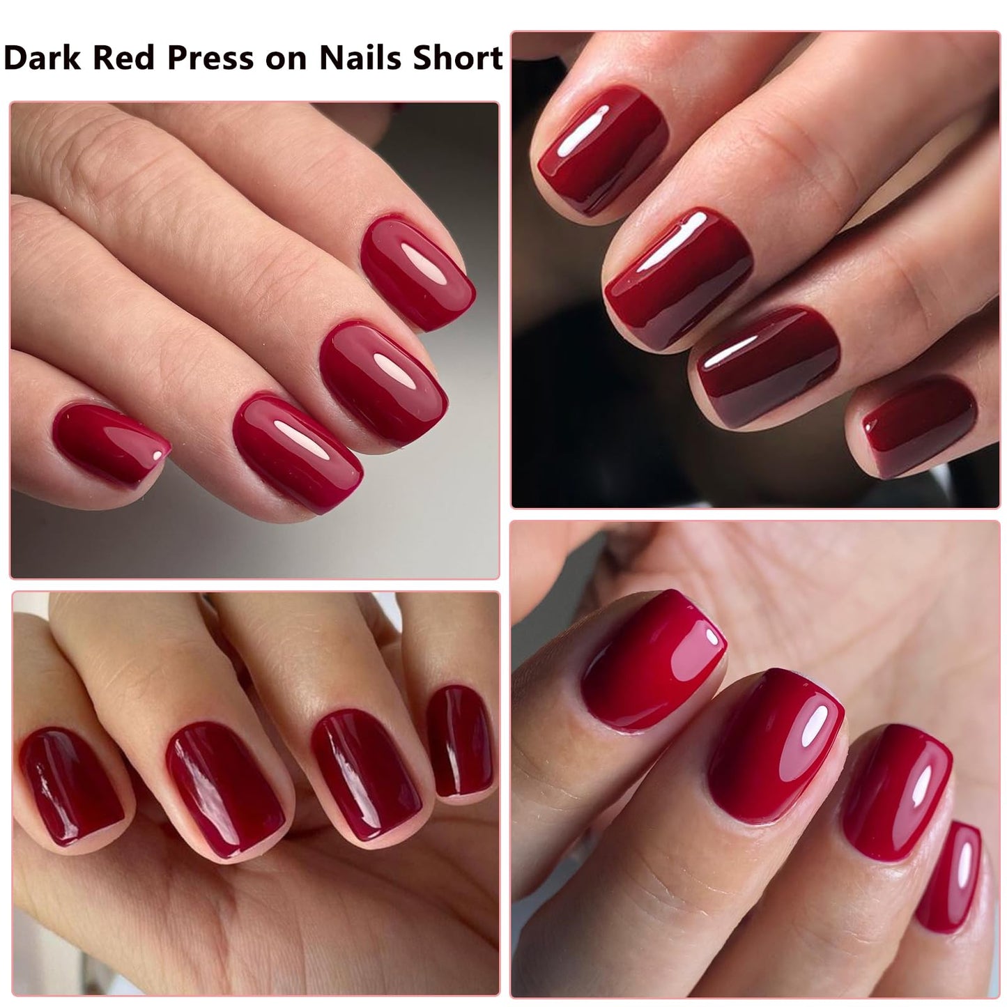 LuckForever Short Press on Nails 240pc Glossy Red Press on Nails Short Square Fake Nails Full Cover Round Fingernails Tips 10 Sheet Nail Glue Adhesive Tabs, Wooden Sticks Files Tools for Women Girls