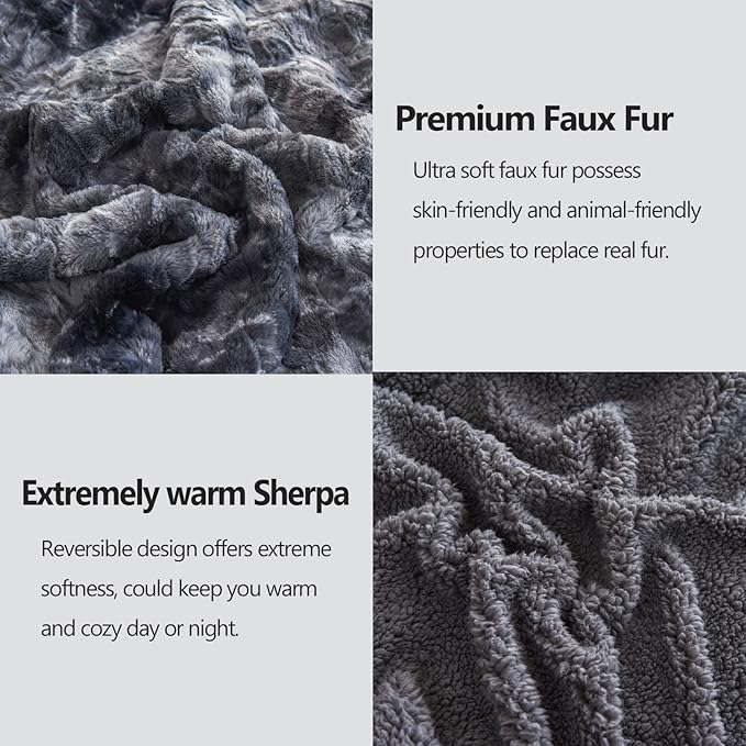 NEWCOSPLAY Super Soft Faux Fur Blanket Twin Size Grey Sherpa Fuzzy Plush Warm Blanket for Sofa Bed (Grey, Twin(60"x80"))