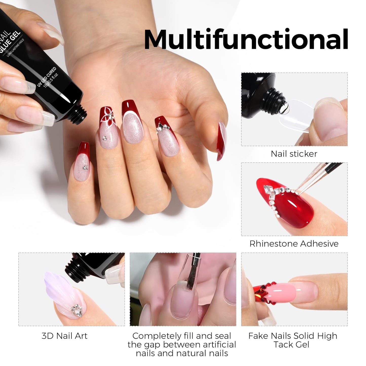 TOMICCA 240Pcs Extra Short Square Nail Tips & 4 in 1 Nail Glue 15g