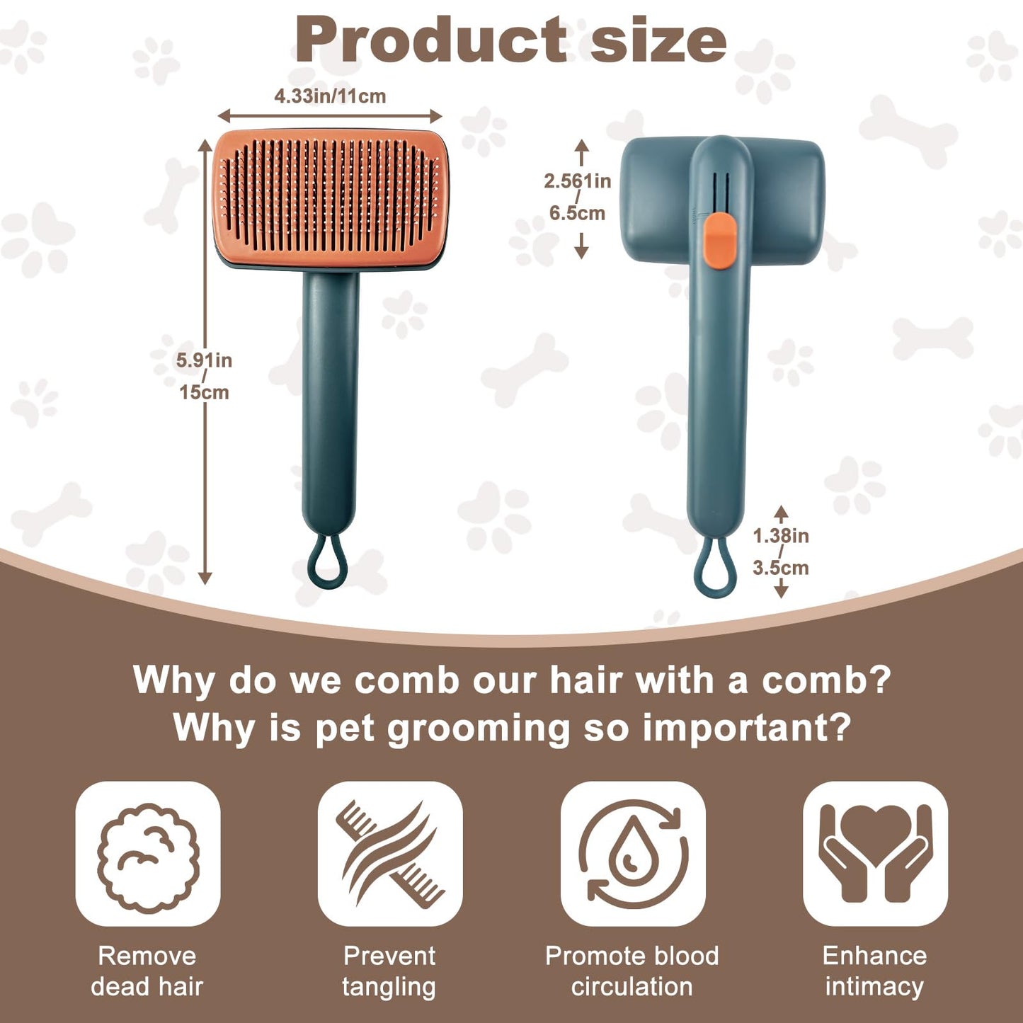 Self Cleaning Deshedding Cat Brush for Dogs & Cats,Adjustable Cat Brushes for Indoor Cats, Easy to Clean Grooming Tool for Long & Short Haired Pets
