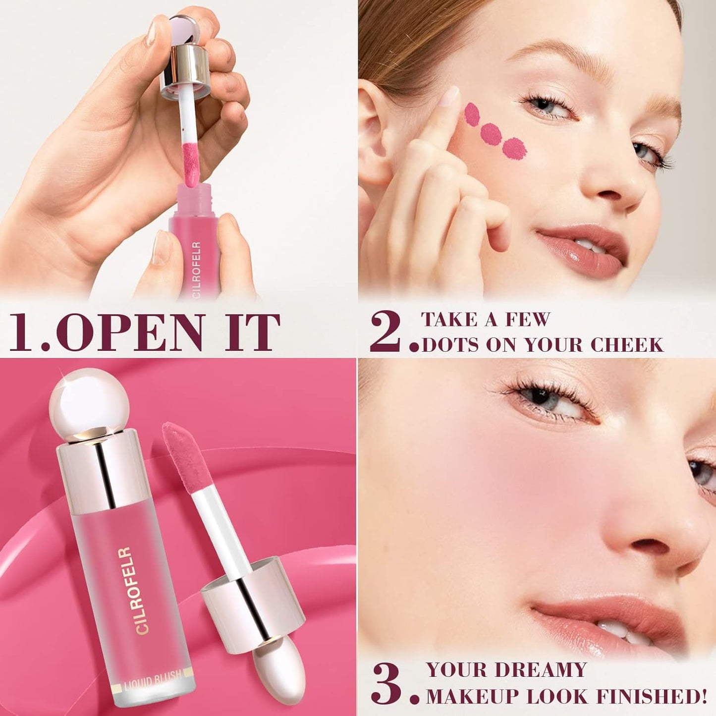 Cilrofelr Dewy Liquid Blush, Soft Cream Liquid Blush for Cheek, Buildable & Blendable Pigment, Lightweight & Smooth Texture, Longwear Formula for a Soft, Natural Flush (04 Rosy Mauve)