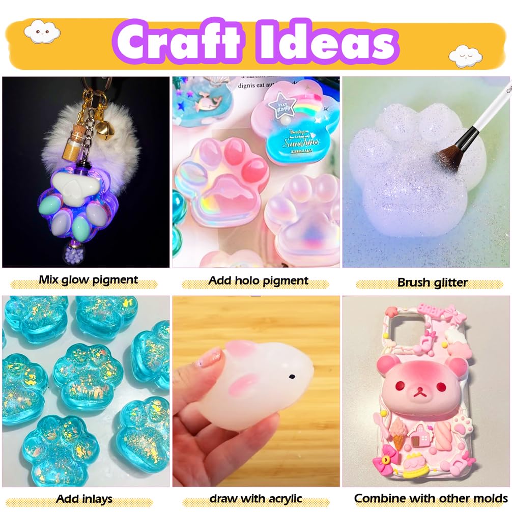 DIY Squishy Making Kit – 3 Molds for Hamster, Paw, & Animals, Complete Silicone Gel, Pigments & Crafting Tools for Keychains, Cake Toppers, and More