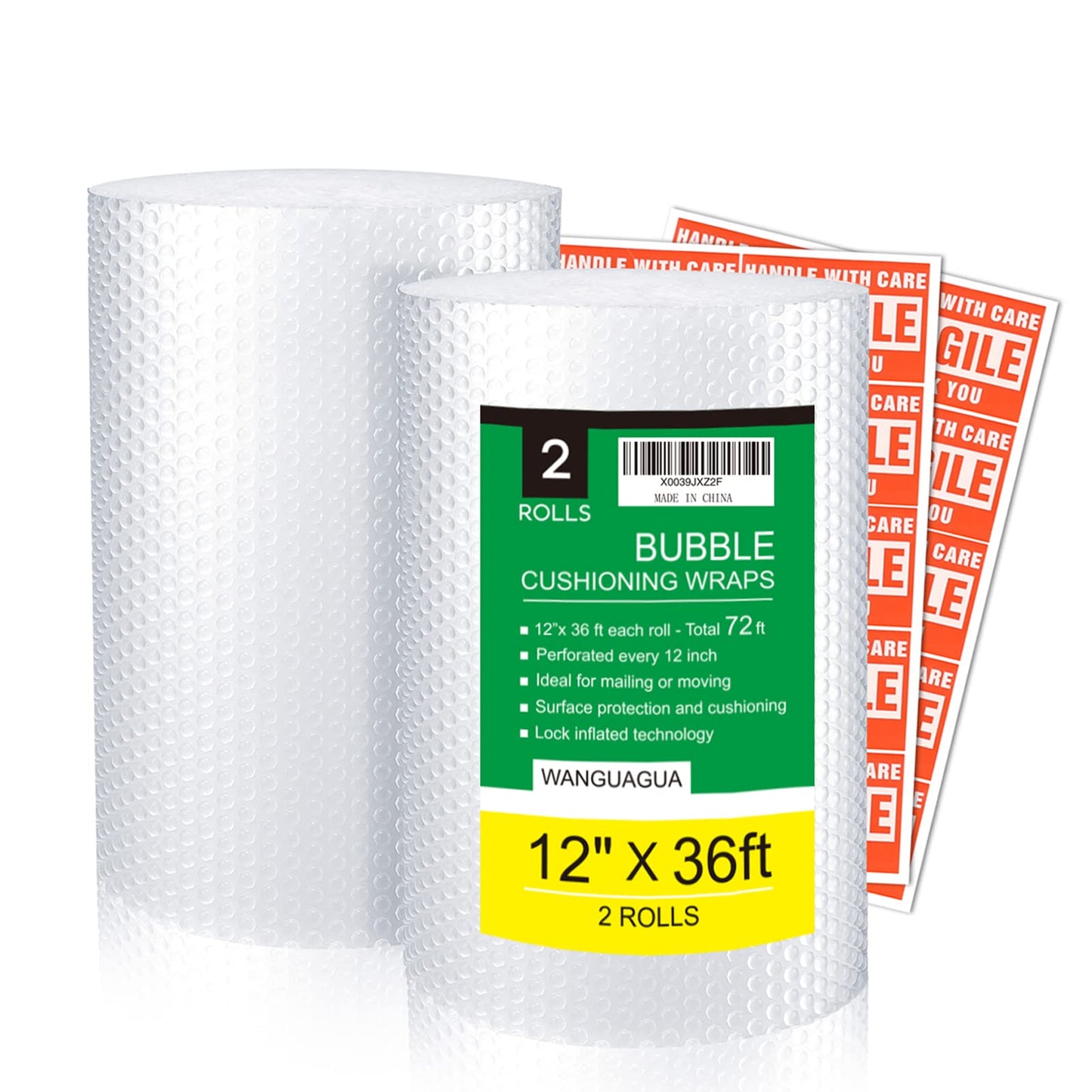 wanguagua 2 Pack 12 Inch x 72 ft Total Bubble Packing Wrap for Moving Boxes Shipping Cushioning Supplies Perforated Every 12”