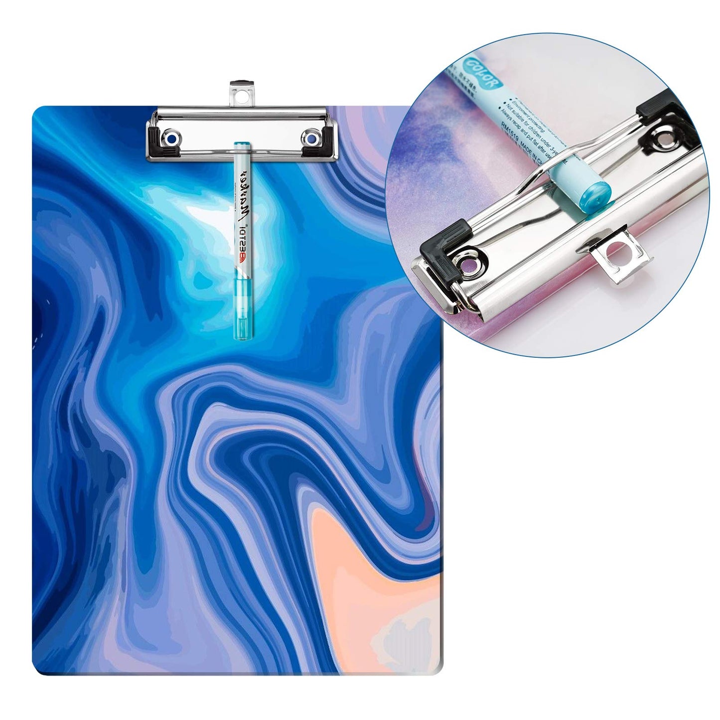 A4 Letter Size Clipboard Epoxy Resin DIY Casting Soft Silicone Molds + 5 Stainless Steel Low-Profile Clips, Retractable Hanging Hole Write Pad Draw Board Document Holder School Office Business