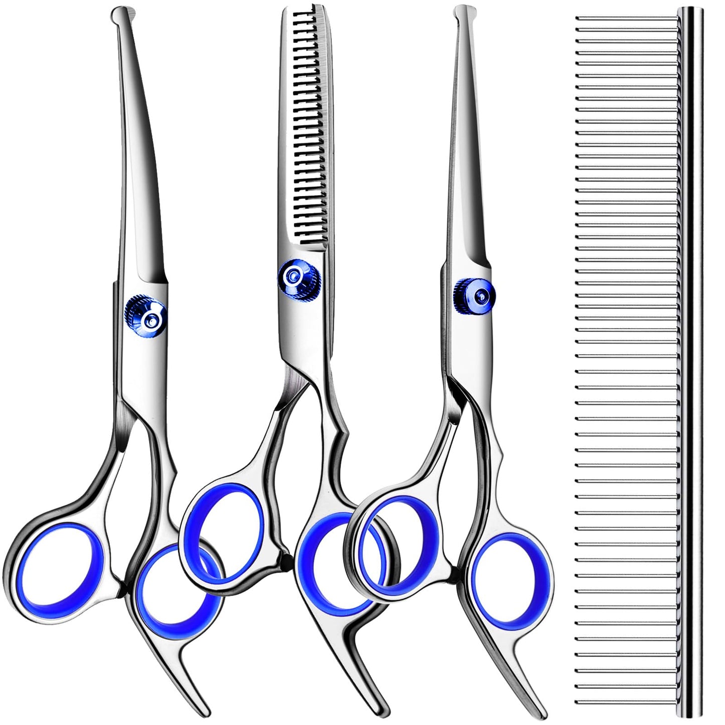 TINMARDA Professional Dog Grooming Scissors Kit, Titanium Coated 5 in 1 Stainless Steel Grooming Shears Kit with Straight, Curved and Thinning Scissors for Dogs, Cats and Pets at Home