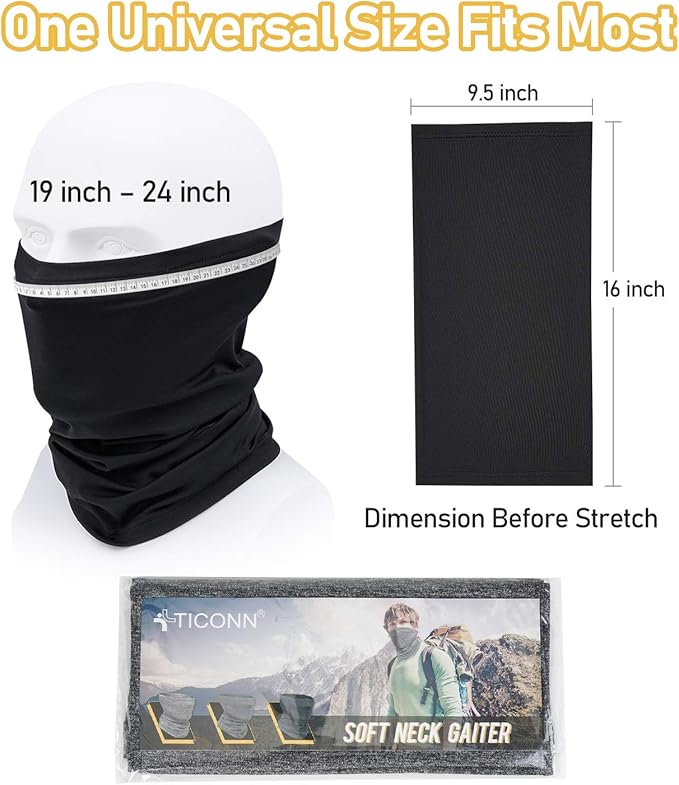 TICONN Neck Gaiter Face Cover Scarf, Breathable Sun & Wind-proof for Skiing Fishing Hiking Cycling