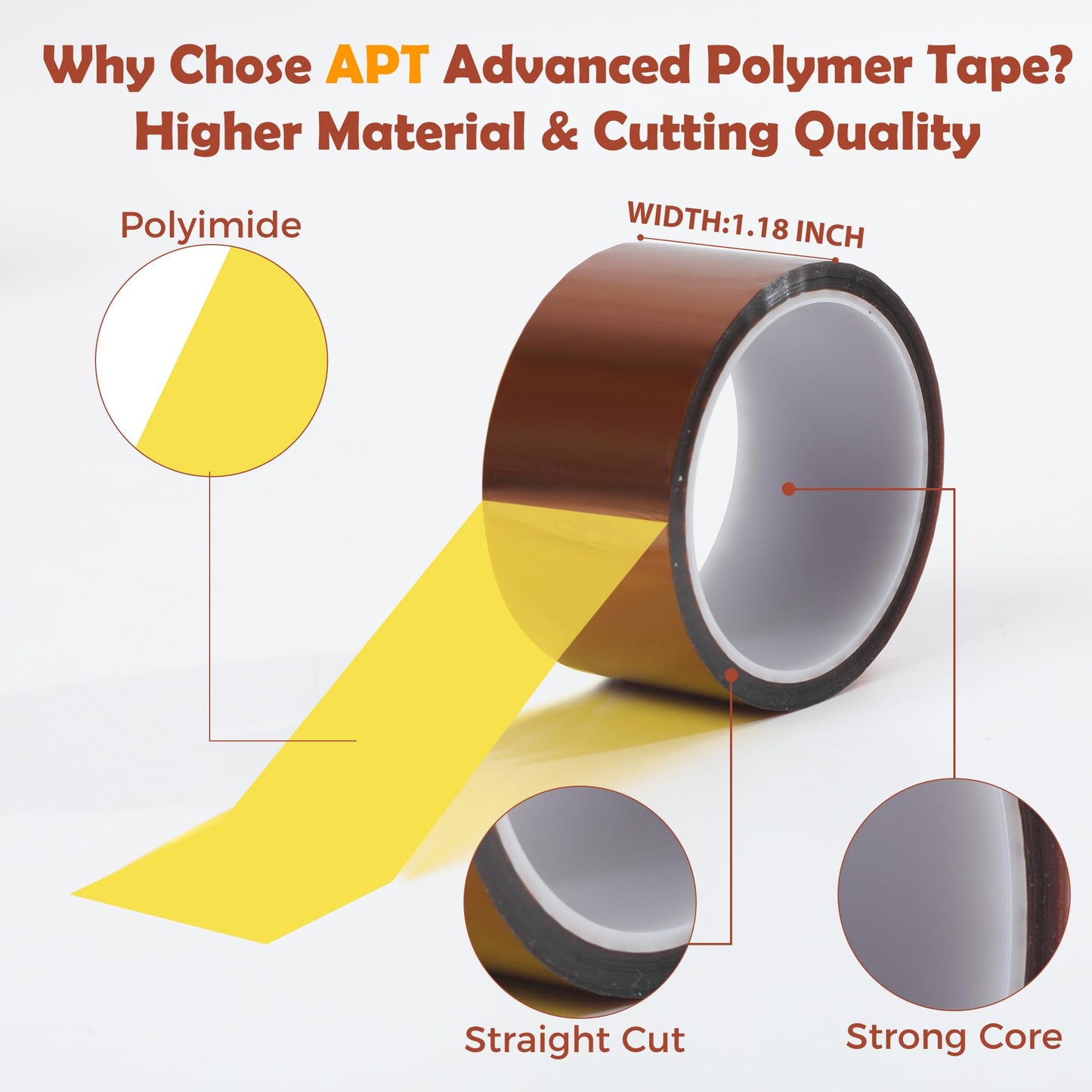 XIISVINT 2 Rolls Heat Transfer Tape High-500 Fahrenheit Degree Heat Resisitant Adhesive Temperature Polyimide Tape for Soldering Electrical Masking 3D Printer Application