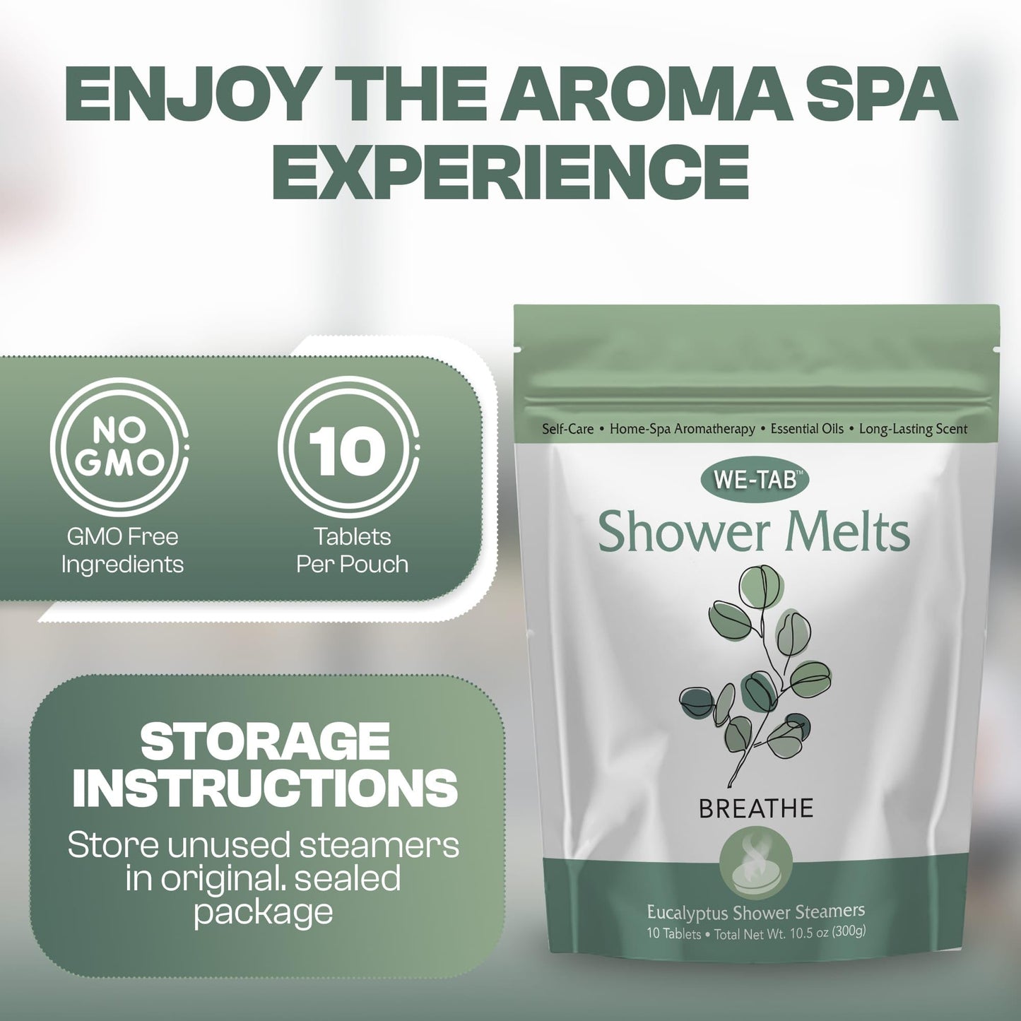 We-Tab Shower Steamers 10-pk with Essential Oil Aromatherapy to Breathe Clear, Long Lasting Eucalyptus Scent, for Relaxation, Stress & Sinus Relief and Self Care. Great for Flu & Cold Season.