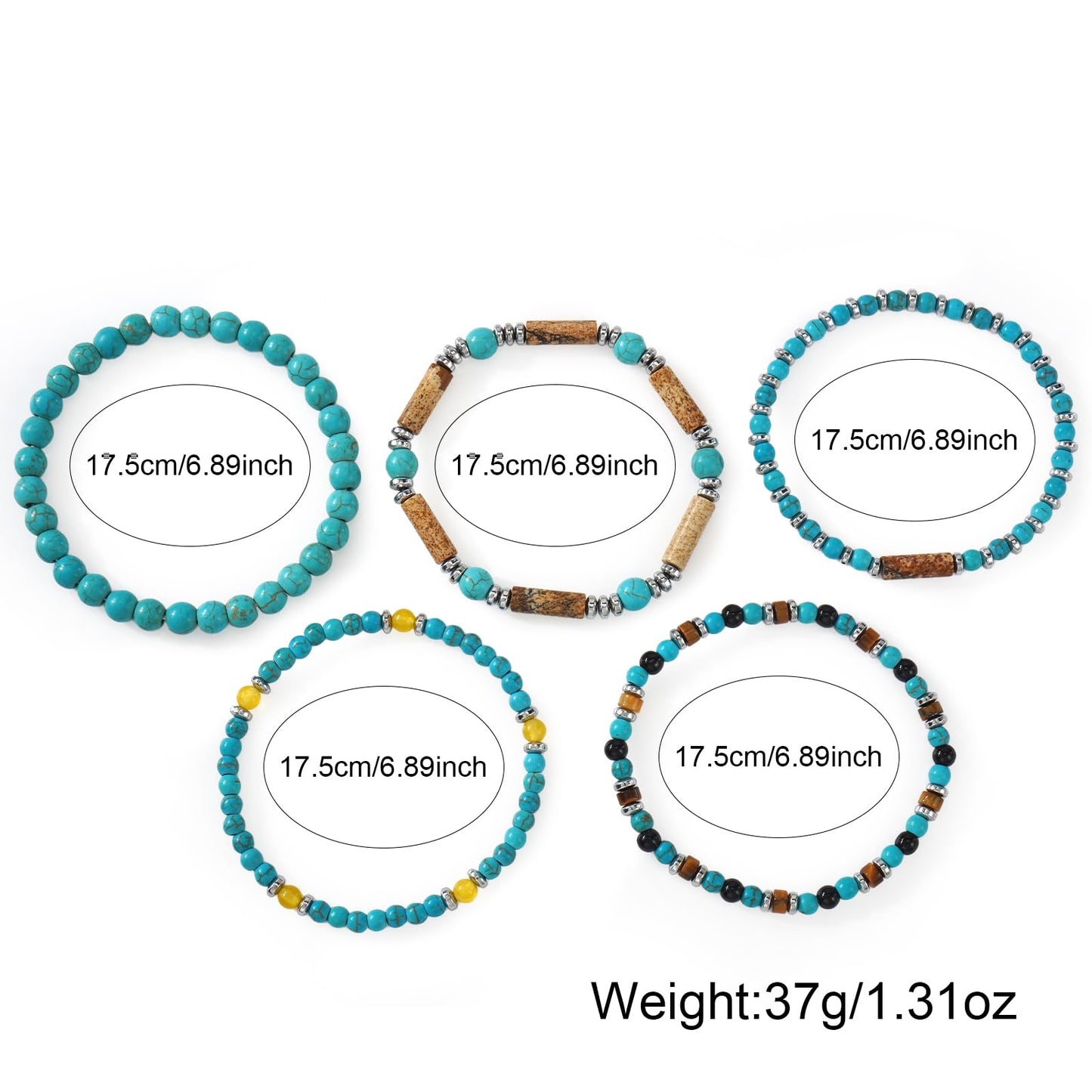 SHINUS BOHO Healing Crystal Beaded Bracelet Stack for Women,Stretch Bohemian Natural Turquoise Gemstones Stackable Bracelets Trendy Summer Accessories Jewelry Gifts Friendship