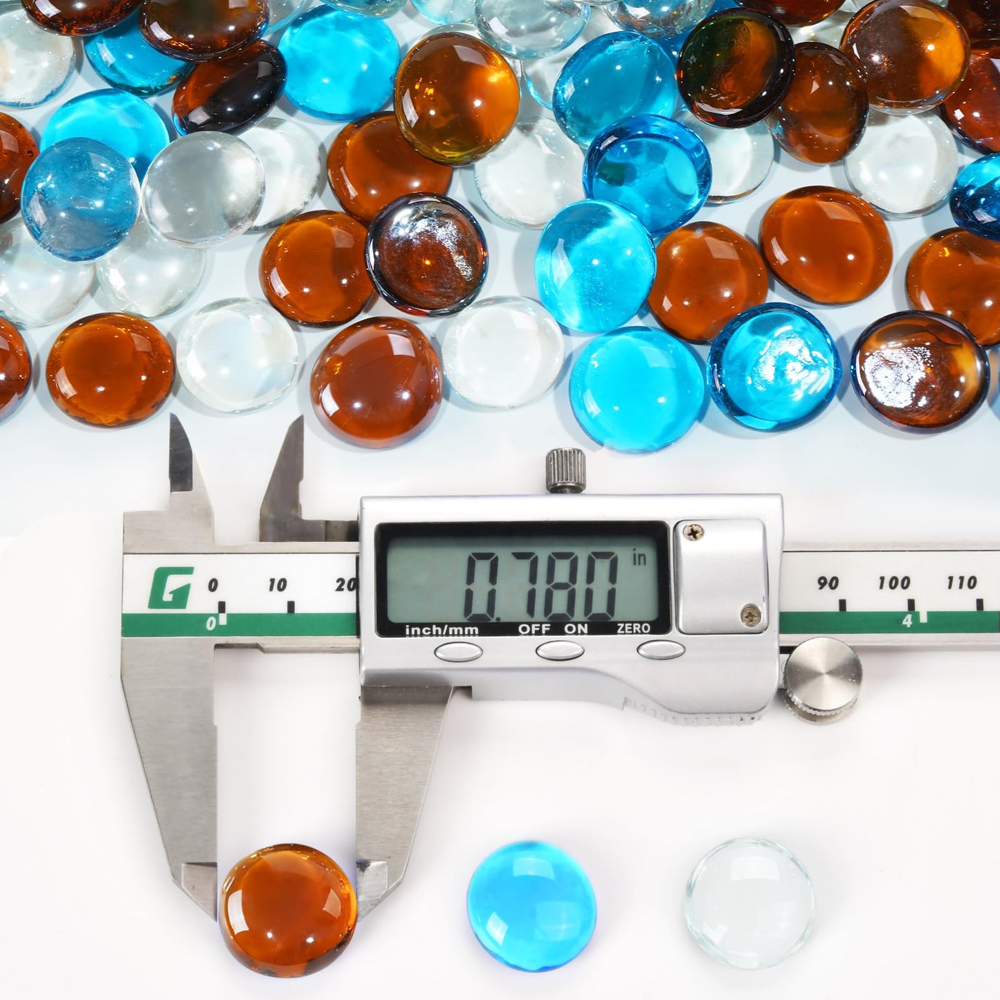vchin 3/4 Inch Blended Fire Glass Beads,10LB Round Fire Glass Beads for Fire Pit Table, Fireplace and Fire Bowl (Caribbean Blue+Crystal Ice+Amber)