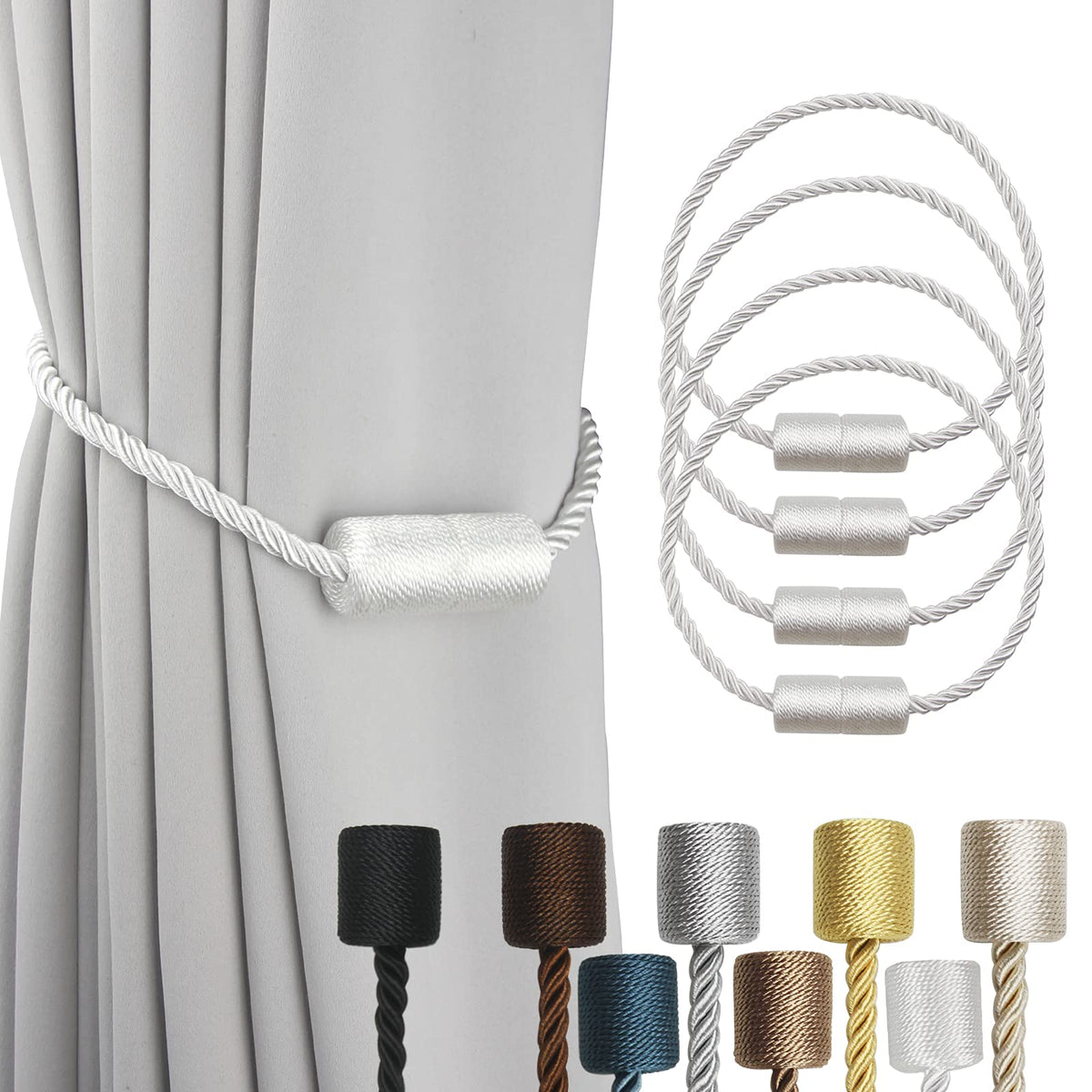 Magnetic Curtain Tiebacks Holdbacks Decorative Tie Backs for Windows Porlau (4 Count)