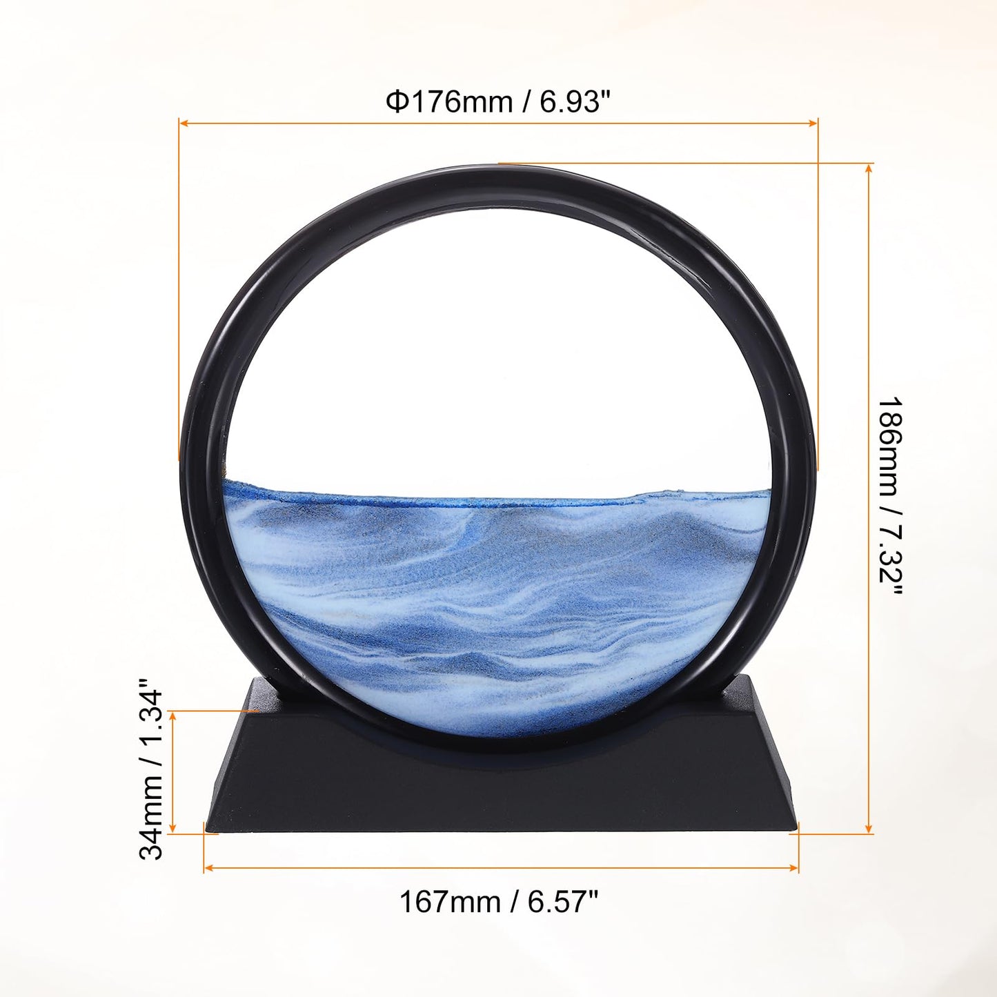 HEARTOOL Moving Sand Art Picture 7" Round Tempered Glass 3D Liquid Motion Deep Sea Flowing Sand Scene with Display Frame Perfect for Desktop & Home & Office & Work Decoration (Blue)