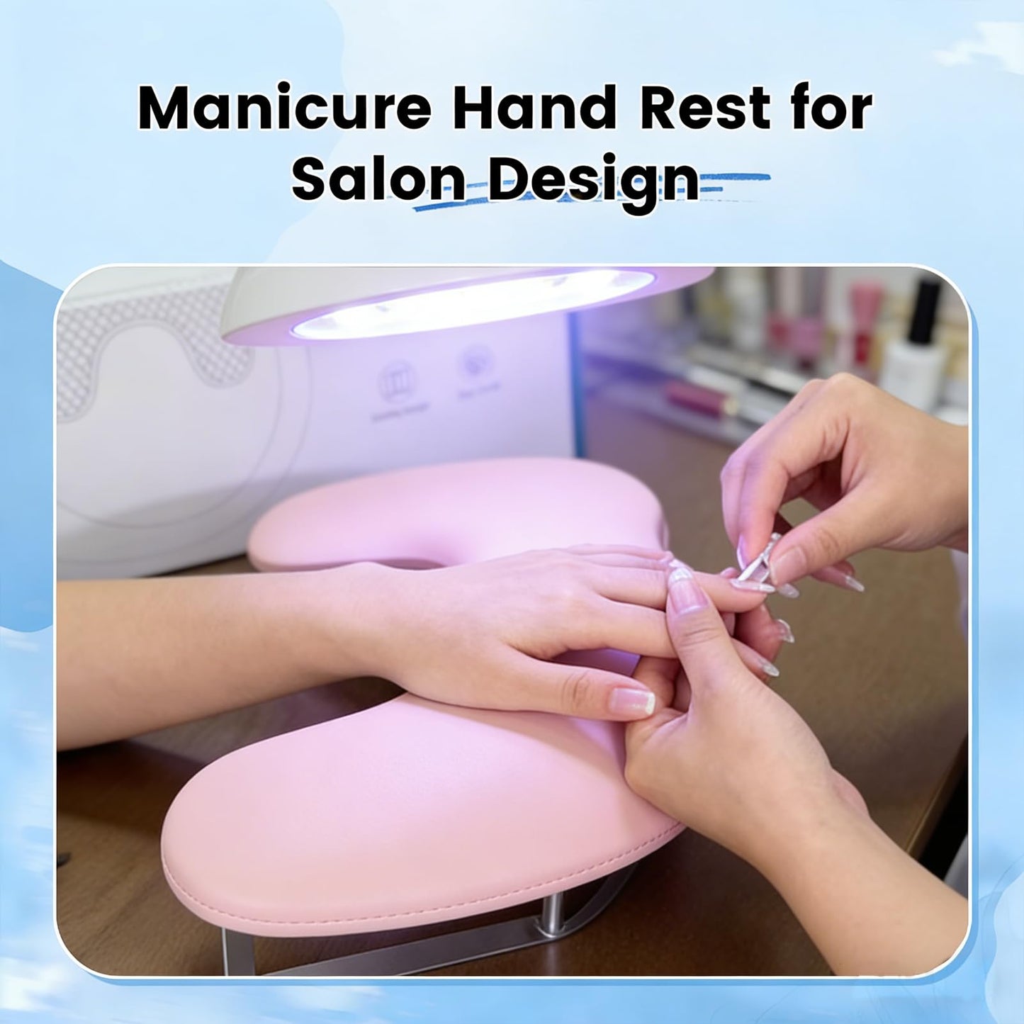 Arm Rest for Nails,U-shaped Manicure Nail Hand with phone holder Rest Pillow Cushion,Foldable PU Leather Nail Tech Arm Rest for Nails Tech,Foot Hand Rest (Light pink)
