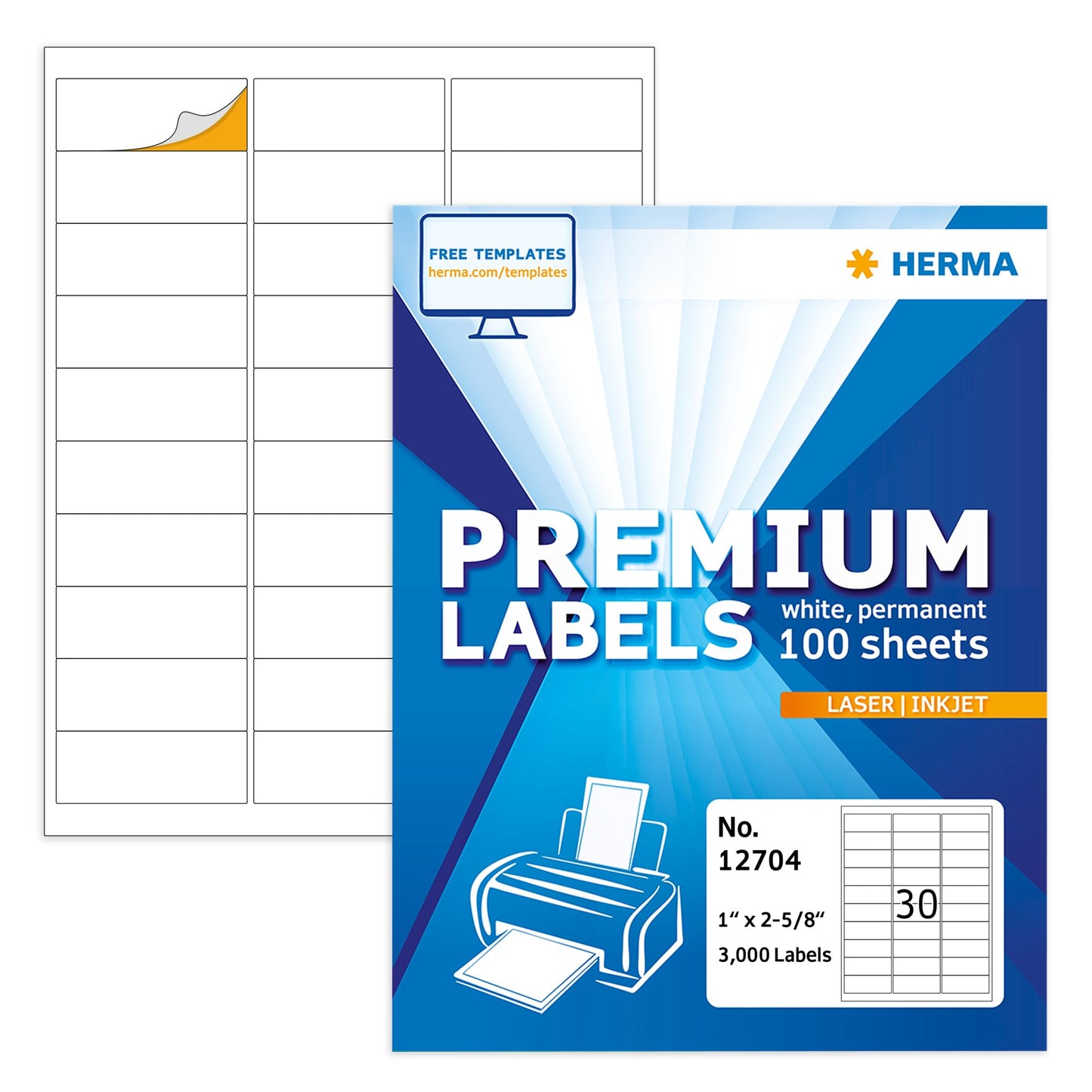 HERMA Printable Address Labels 1" x 2-5/8", 3000 Labels, Easy Peel Off Customizable Stickers for Laser Printer & Inkjet Printer, Blank Shipping Labels for Mailing, Storage & Organization