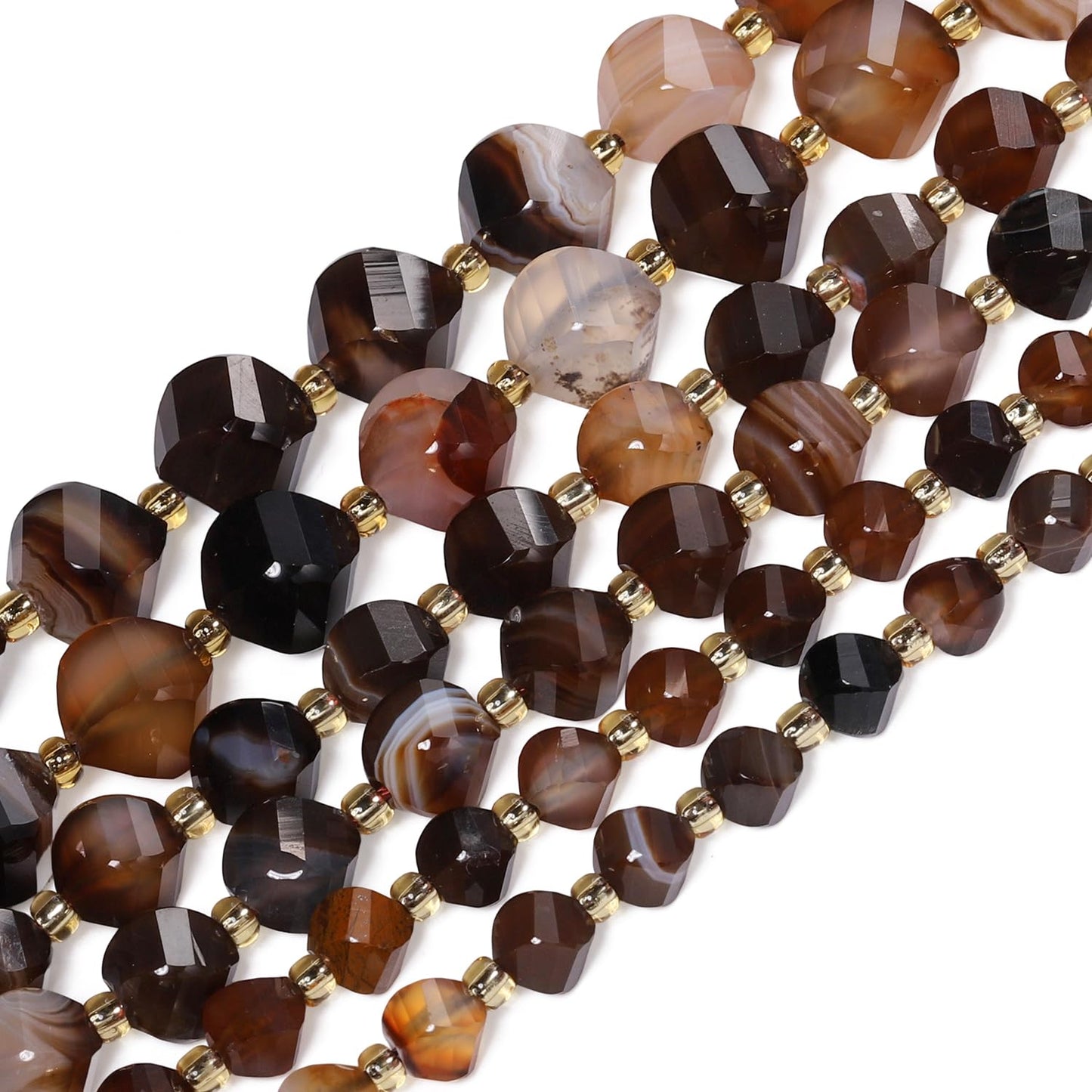 Yochus 42pcs Natural Brown Striped Agate Stone Beads for Bracelet，2strands 6mm Facted Twist Loose Gemstone Beads for Jewelry Making DIY Craft Necklace Earring