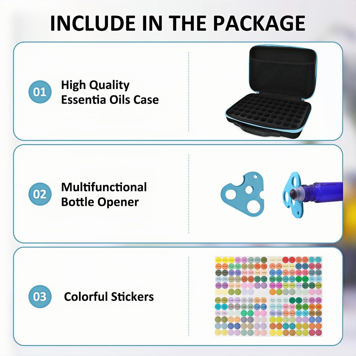 Essential Oil Storage Organizer,60 Bottle EVA Essential Oil Case Essential Oils Box,Essential Oil Storage Carrying Case Holds 5ml- 15ml For Doterra & Young Living,Come with Labels & Bottle (Blue)