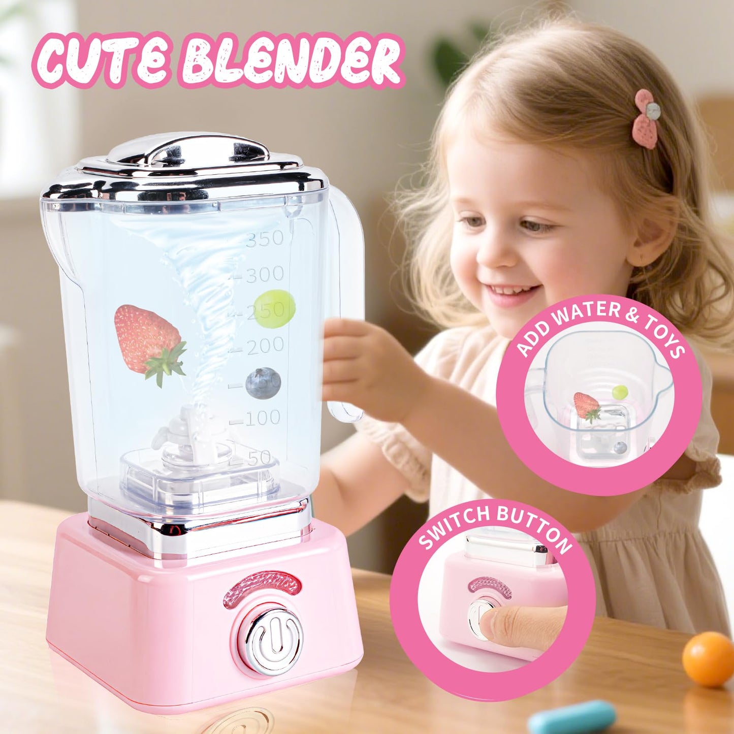 Play Kitchen Accessories,Toy Kitchen Appliances with Blender,Coffee Maker,Mixer,Toaster,Kids Kitchen Playset with Sound & Light,Play Kitchen Sets for Kids Ages 4-8,Pink Kitchen Toys for Girls Ages 3-5