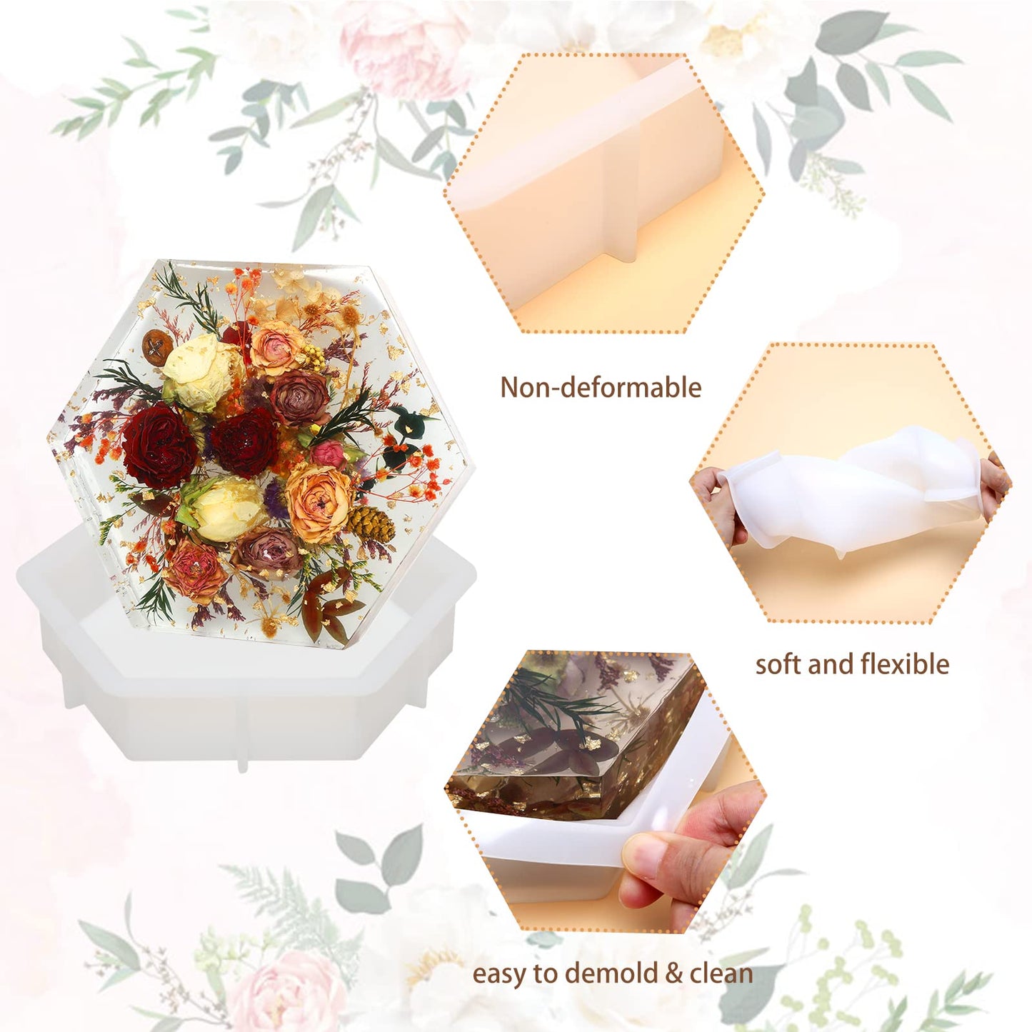 YOILES 3PCS Resin Molds Silicone,Epoxy Resin Casting Craft Mold for Flower Preservation Bookends DIY Art (3)