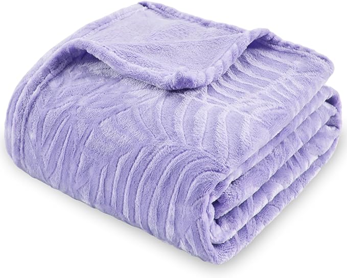 SOCHOW Super Soft Flannel Fleece Throw Blanket, Lightweight Cozy Warm Leaves Textured Plush Blanket for Bed Couch Sofa, 60 x 80 Inches, Lilac