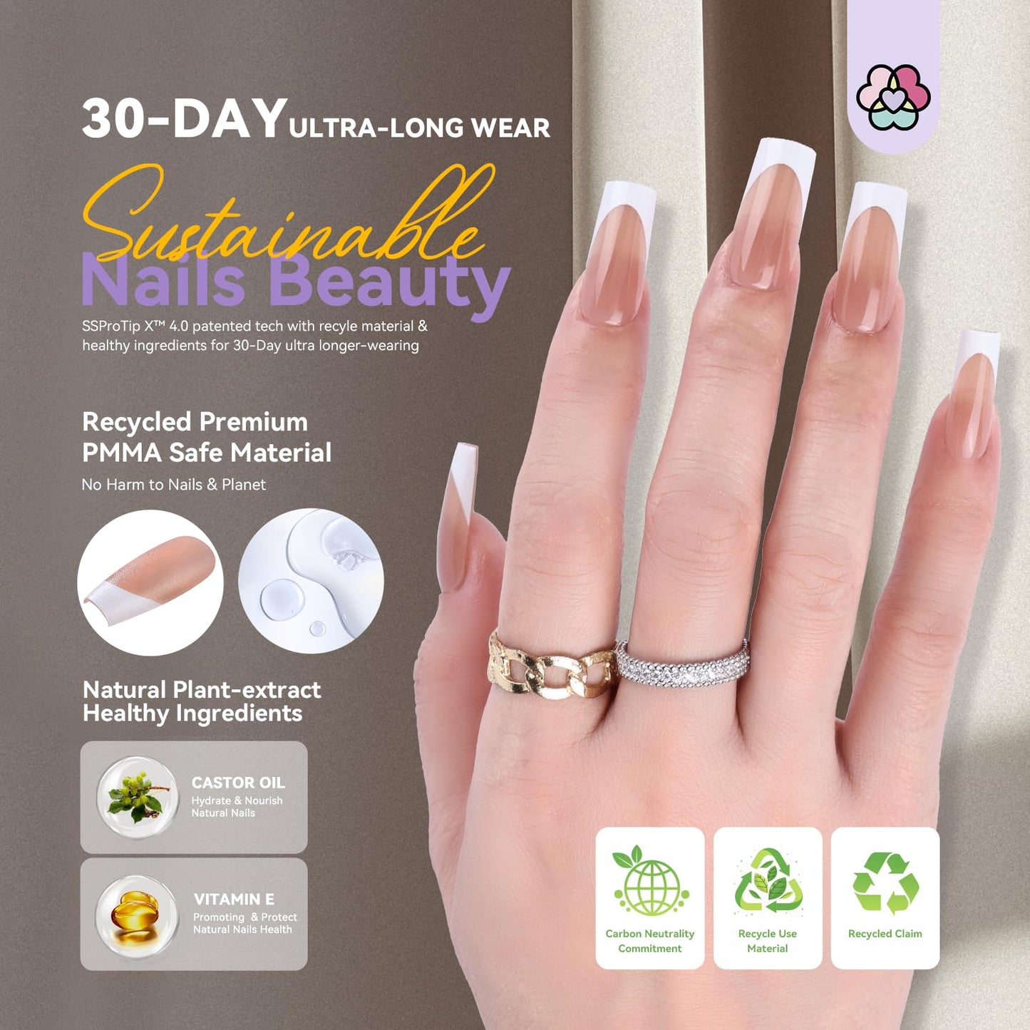 SAVILAND Press On Nails For Women: Gel Nail Kit Soft Gel Long Square Press Ons Nude Fake Nails 16 Sizes Long Lasting with Solid Nail Glue and Remover Bond Primer Builder Gels U V Lamp Tool