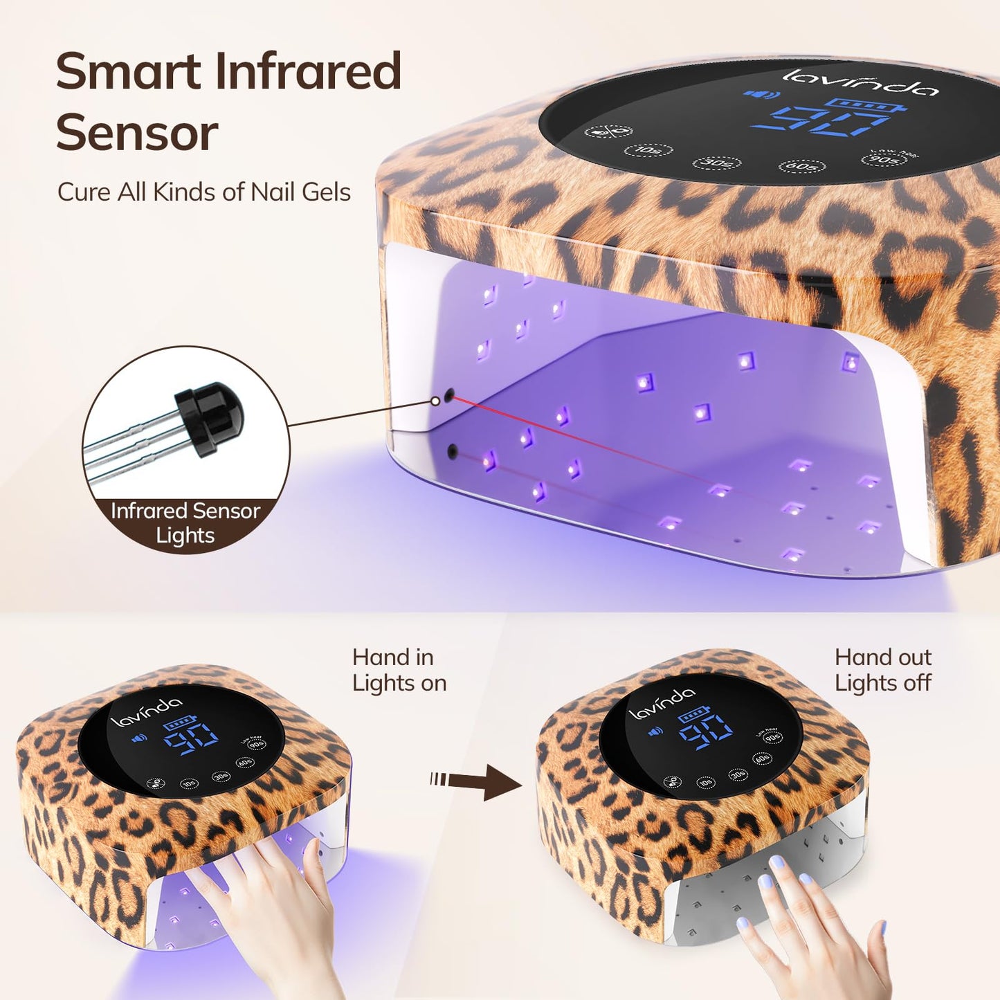 Lavinda Leopard UV Light for Gel Nails 54W Cordless Rechargeable Nail UV Lamp Nail Light & 35000RPM Electric Nail Drill Portable Rechargeable Nail Efile