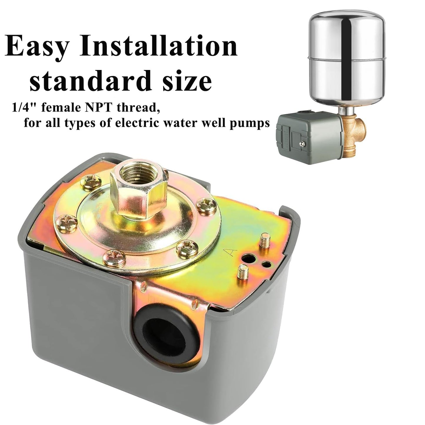 YSD Pressure Switch for Well Pump, 40-60PSI, Adjustable Differential, 1/4" NPT, Automatic, Grey