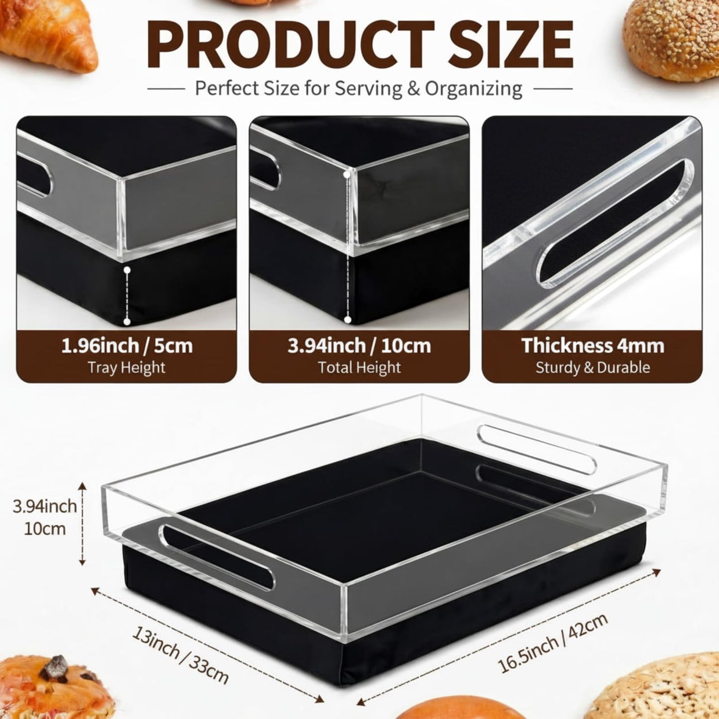 LemonRoad Acrylic Lap Tray for Bed or Couch – 16.5″ x 13″ Portable Tray with Detachable Cushions, Non-Slip Surface for Eating, Reading, or Laptop Use – Comfortable BedTray with Soft Pillow