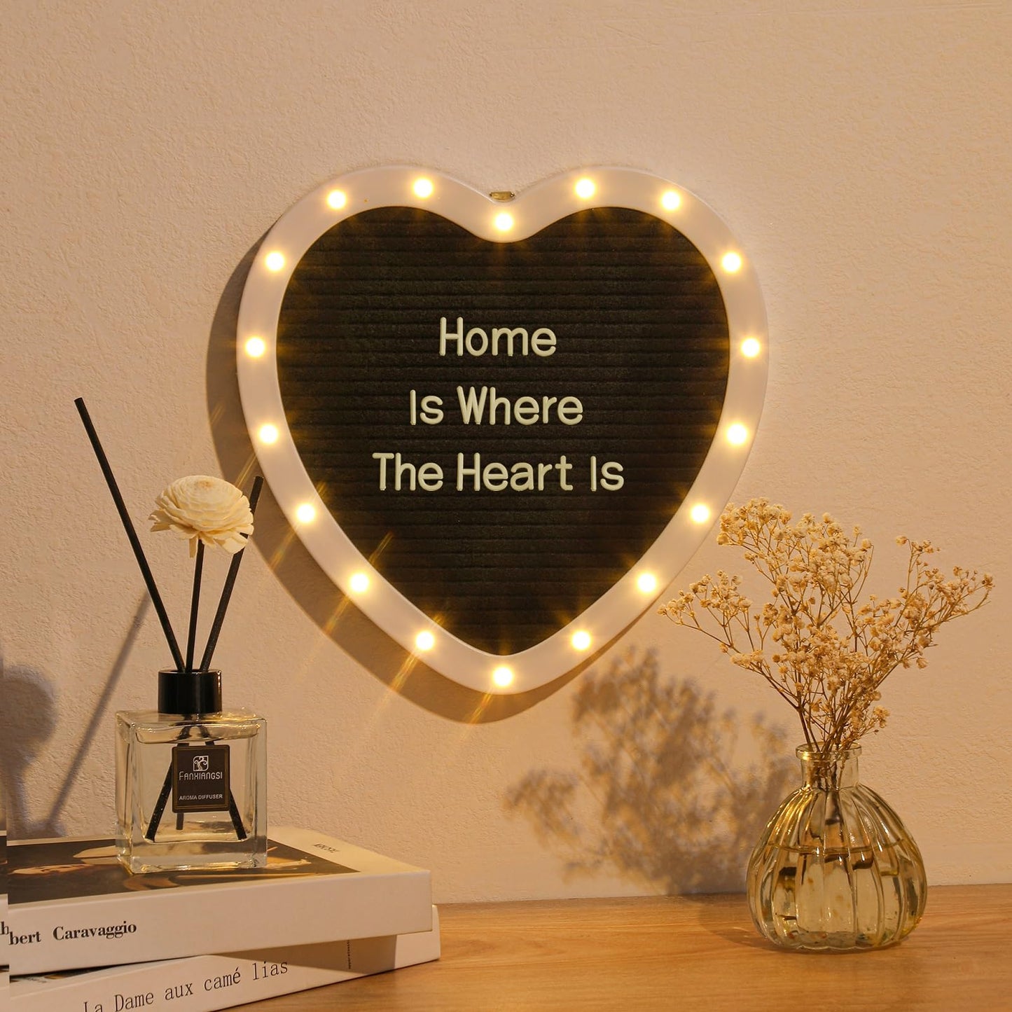 G GAMIT Heart-Shaped Felt Letter Board with Built-in LED Lights,10x10 Light-up Message Board with 663 Pre-Cut Letters,Cursive letters for Valentine’s Day Birthday Party,Pregnancy Announcement,Wedding